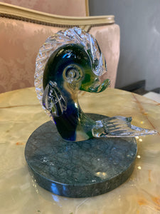 Perched Fish out of Water Blue and Green Murano