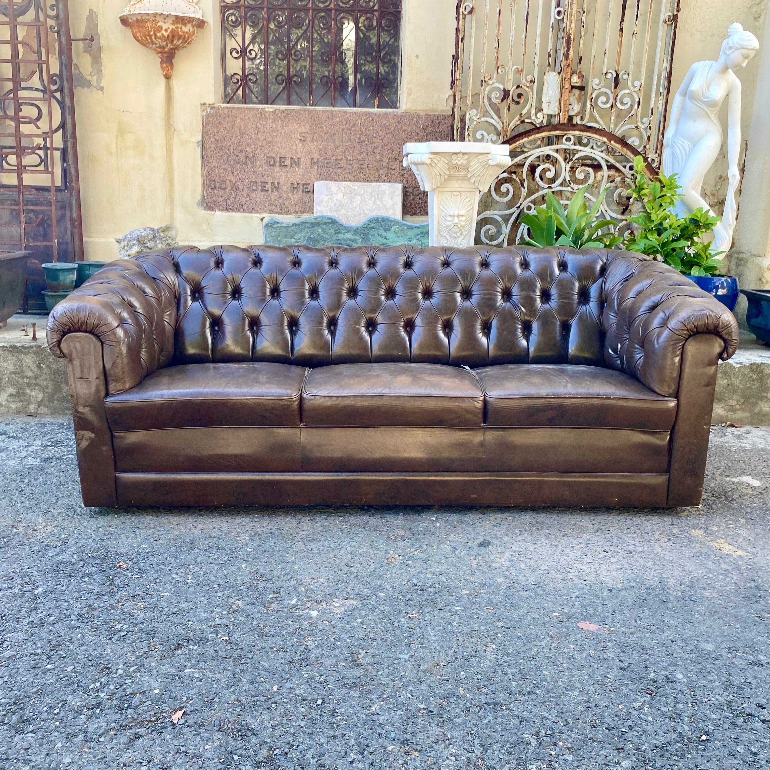 Soft Brown Three Seater Chesterfield