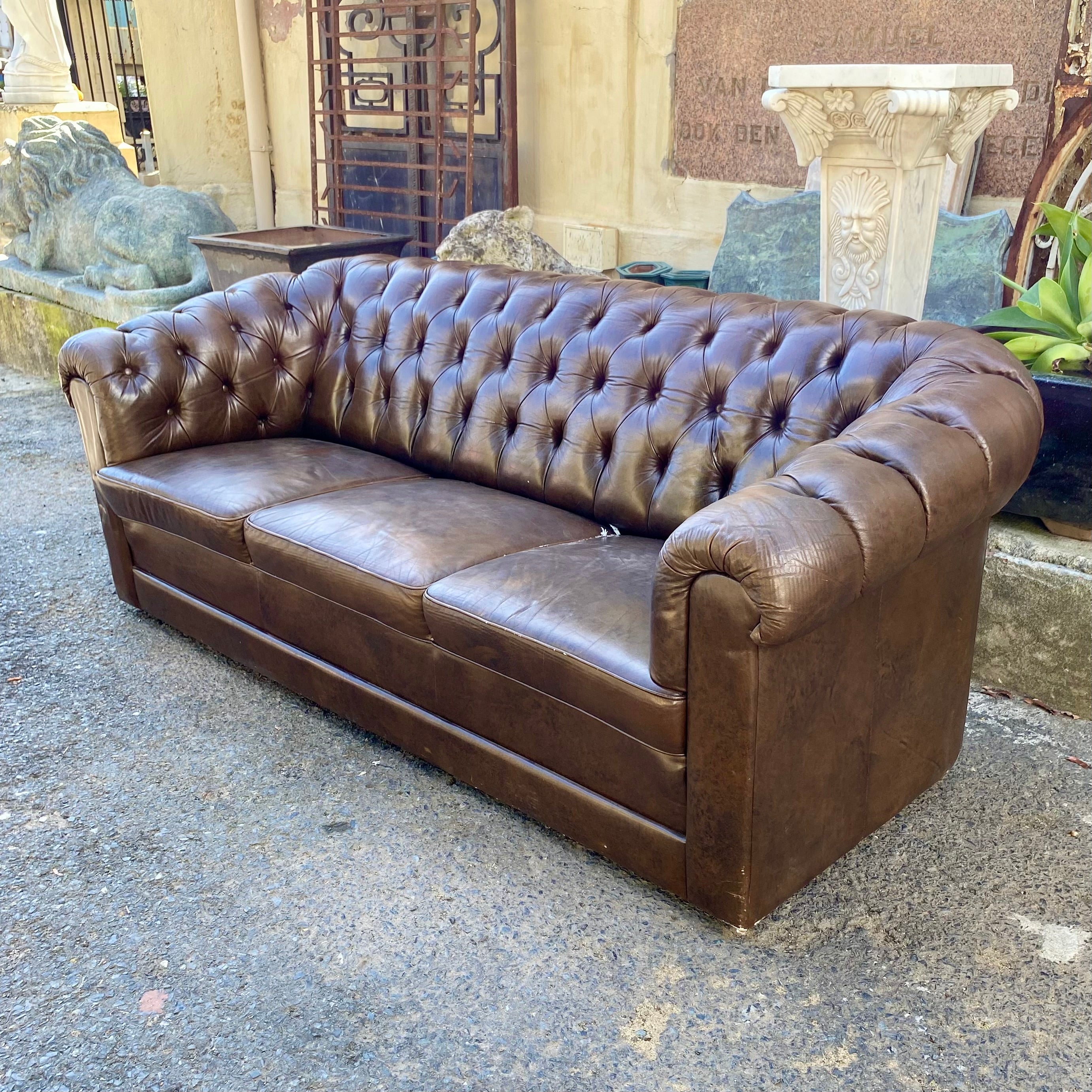 Soft Brown Three Seater Chesterfield