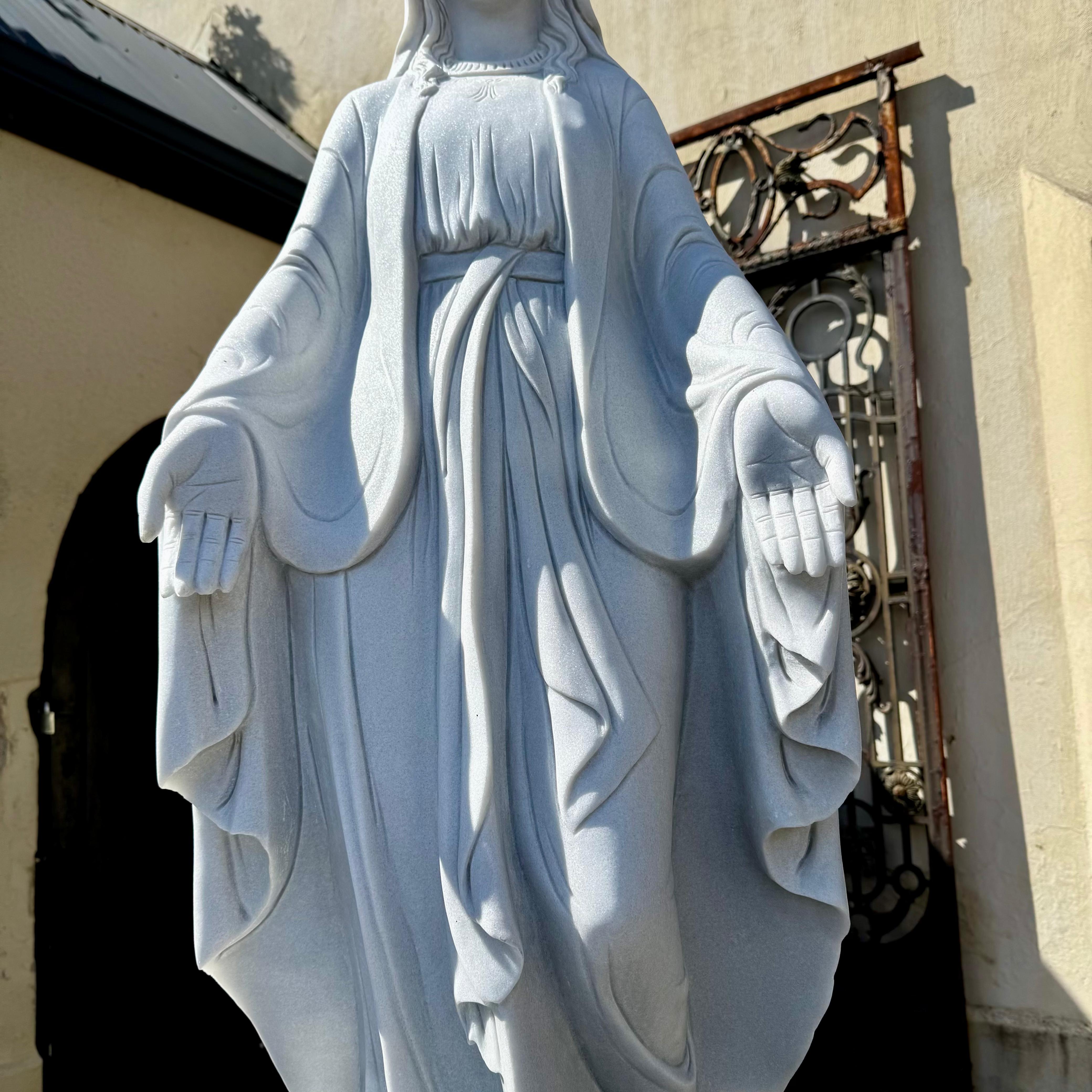 Hand-Carved White Marble Statue of Mary, 160cm