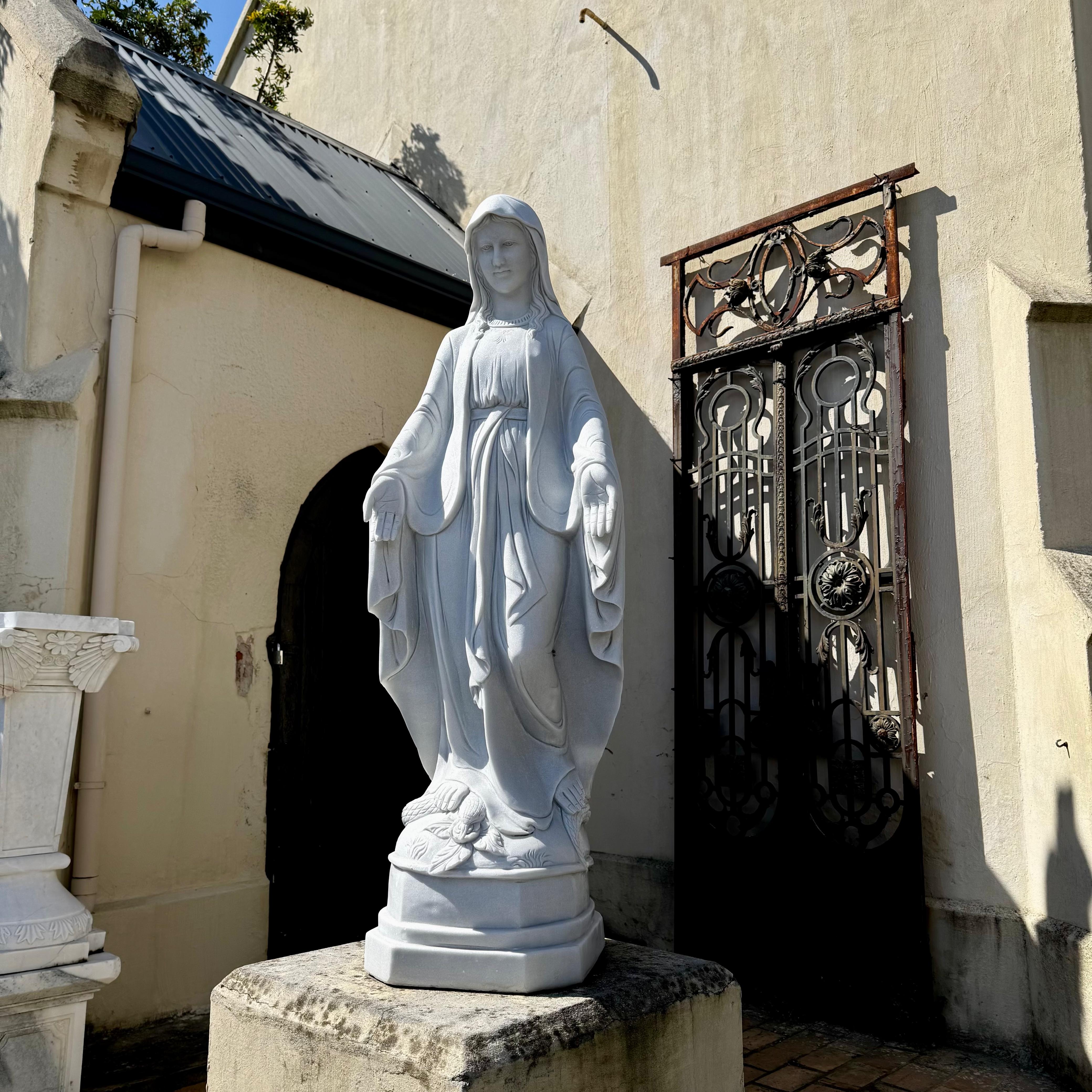 Hand-Carved White Marble Statue of Mary, 160cm