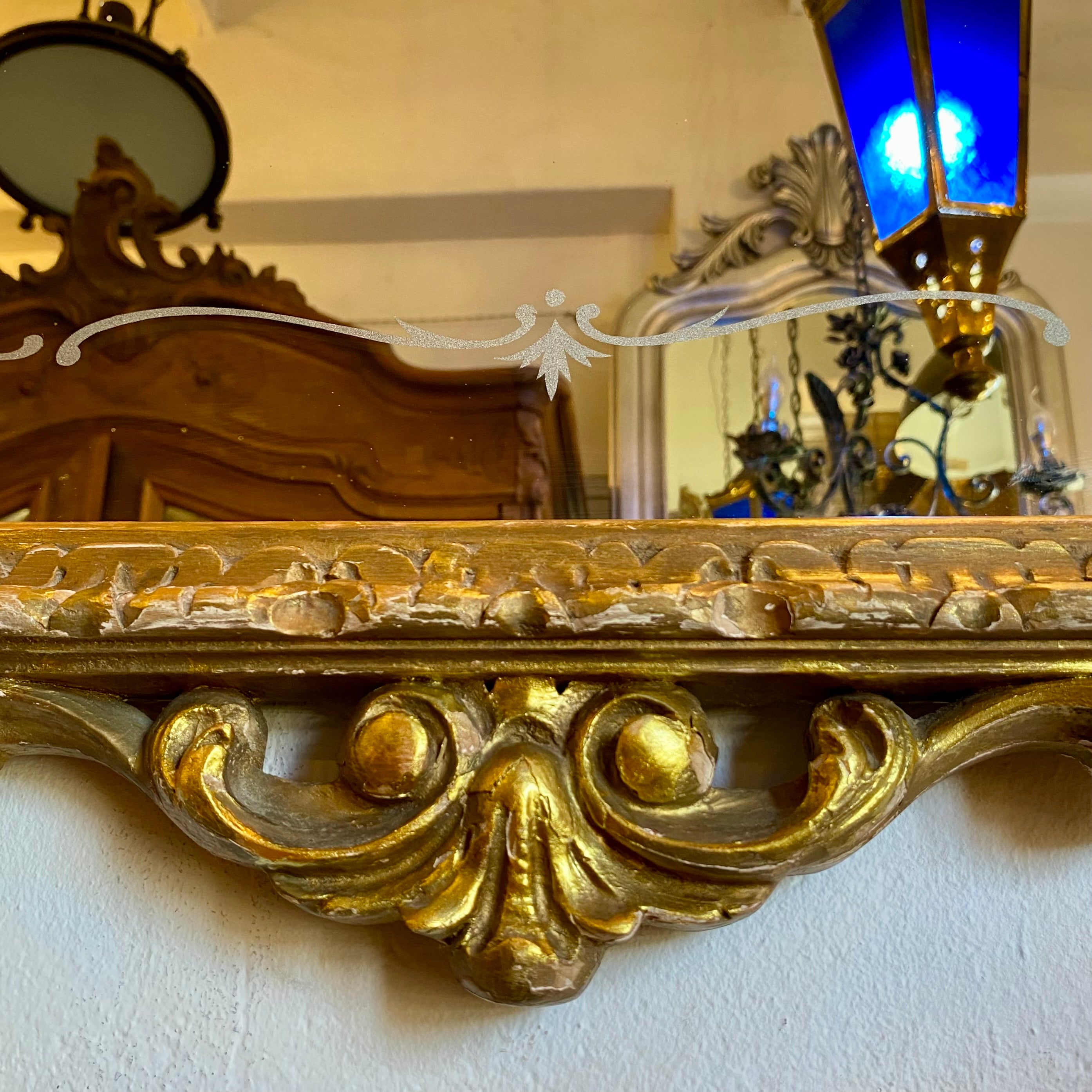 Beautiful Antique Gilt Mirror with Etched Detail