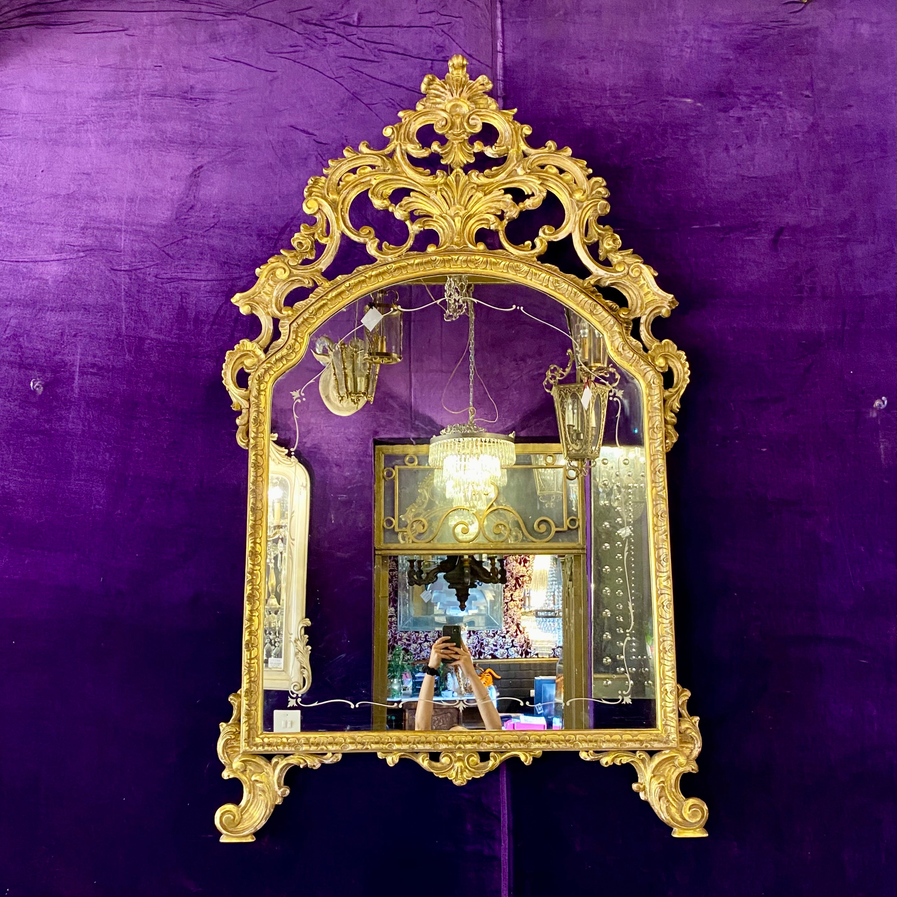 Beautiful Antique Gilt Mirror with Etched Detail