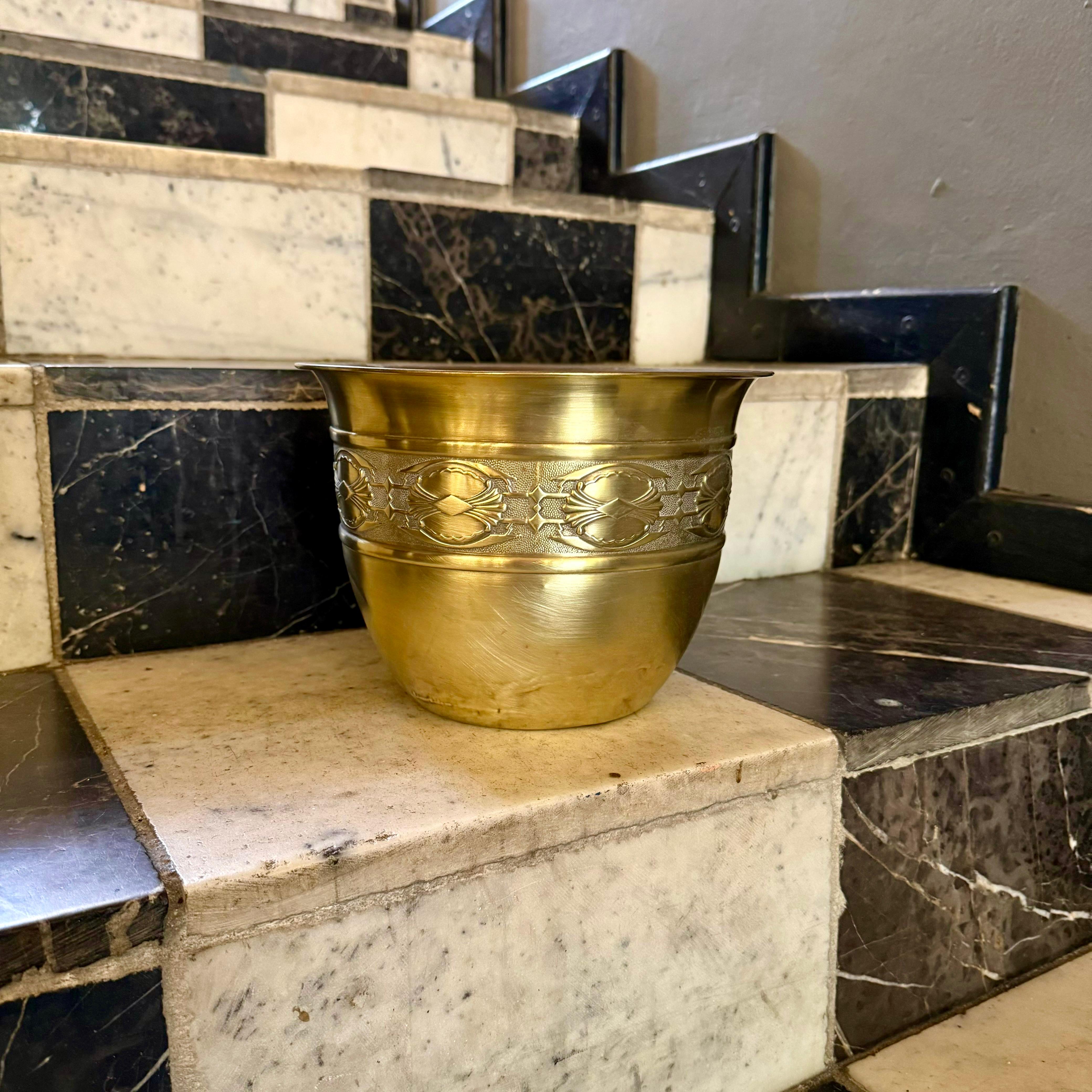 Beautiful Antique Brass Pot with Decorative Band - SOLD