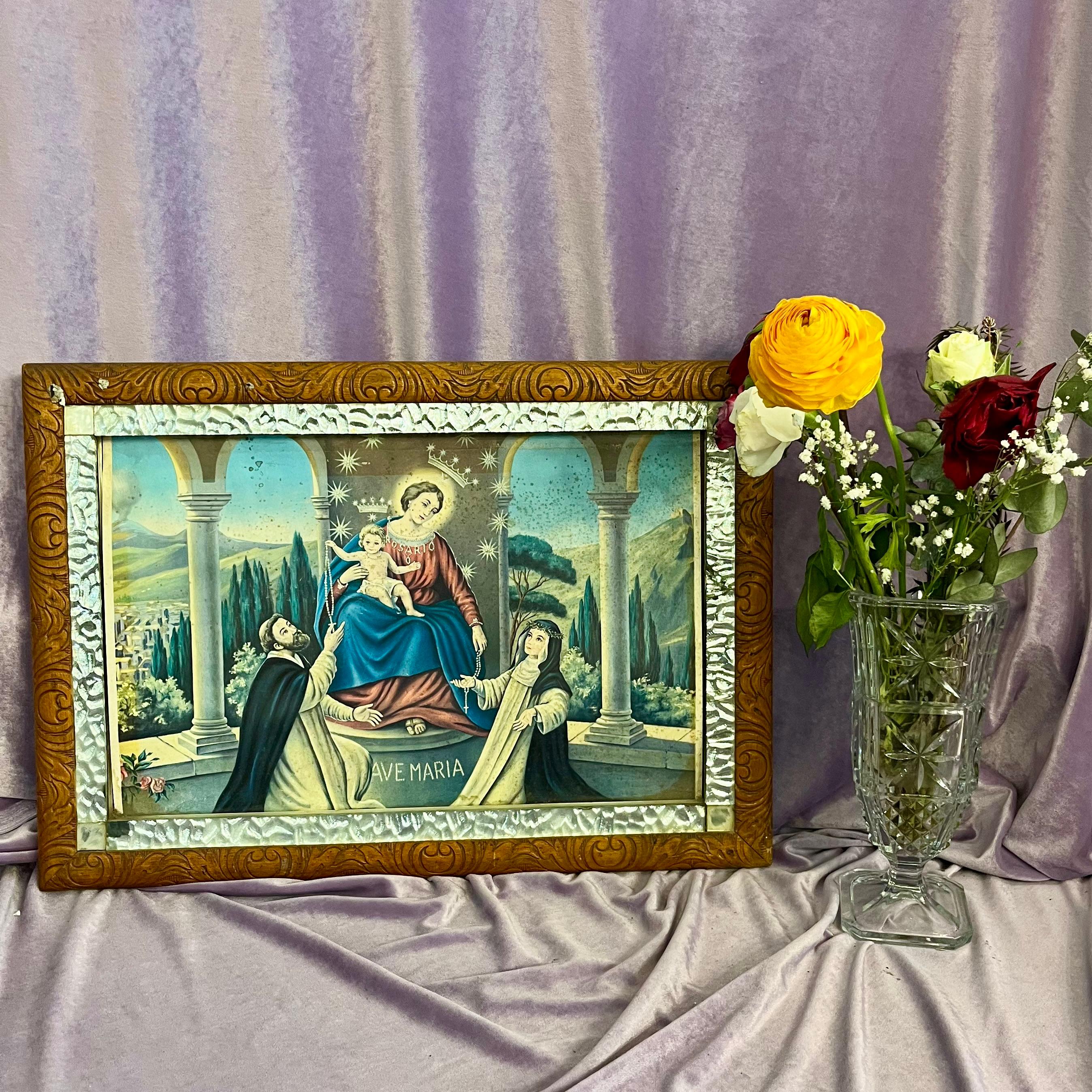 Framed Ave Maria Devotional Print – Madonna & Child with Saints