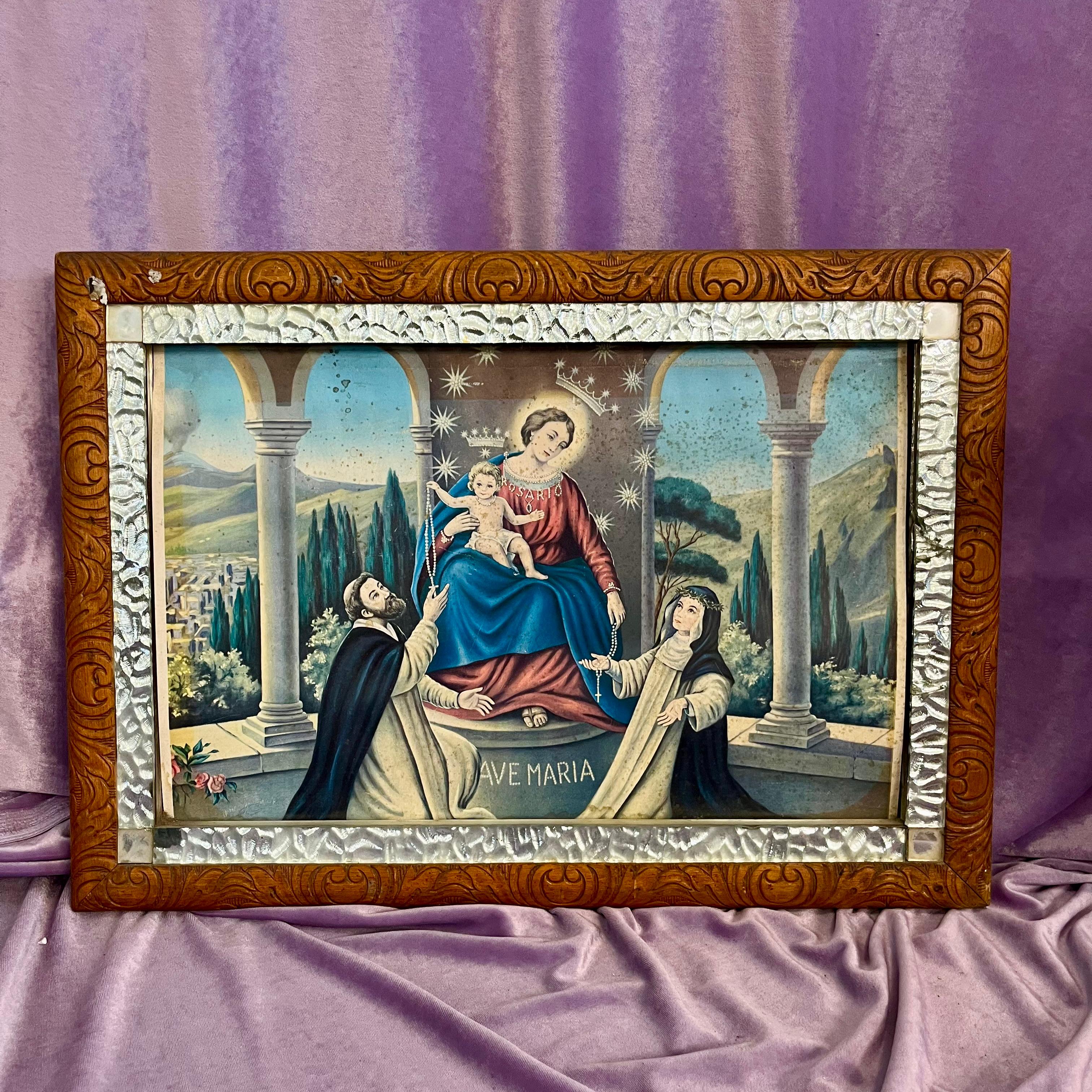 Framed Ave Maria Devotional Print – Madonna & Child with Saints