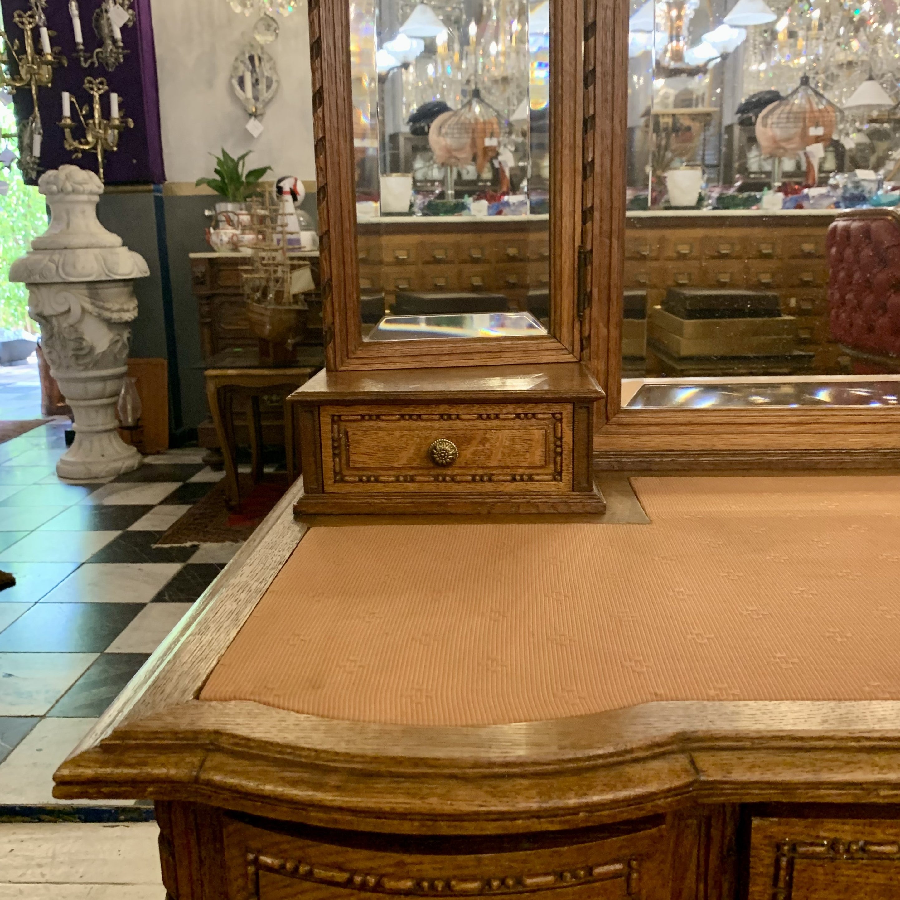 Rare Antique Empire Era Oak Dressing Table