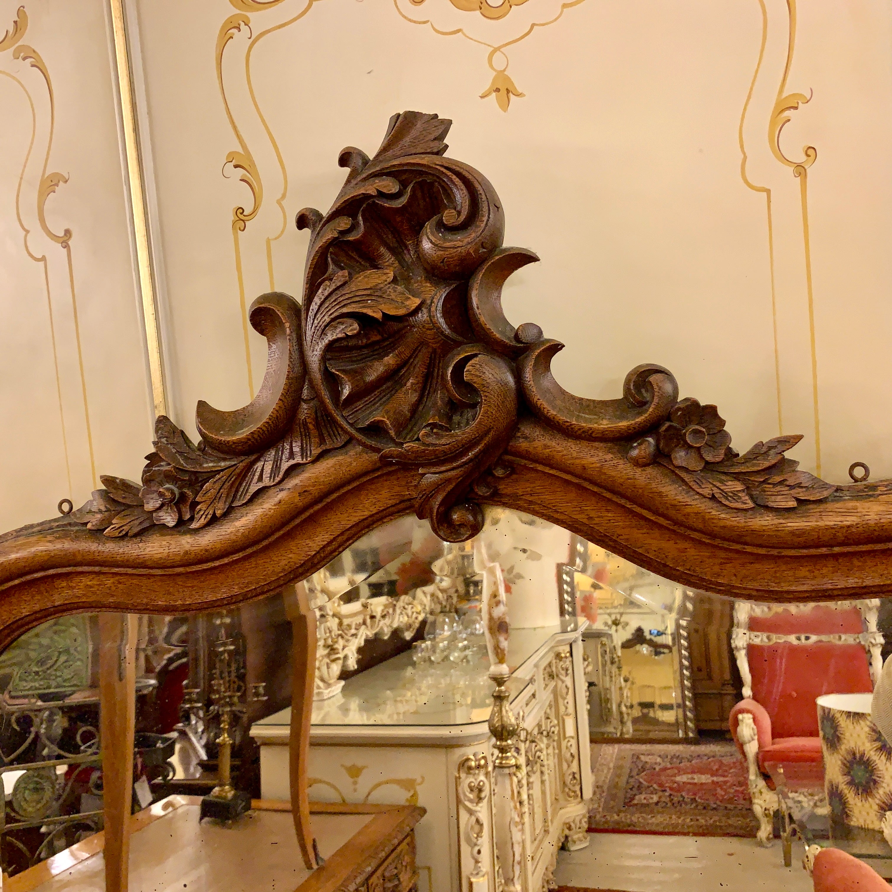 Antique Art Nouveau Oak Mirror