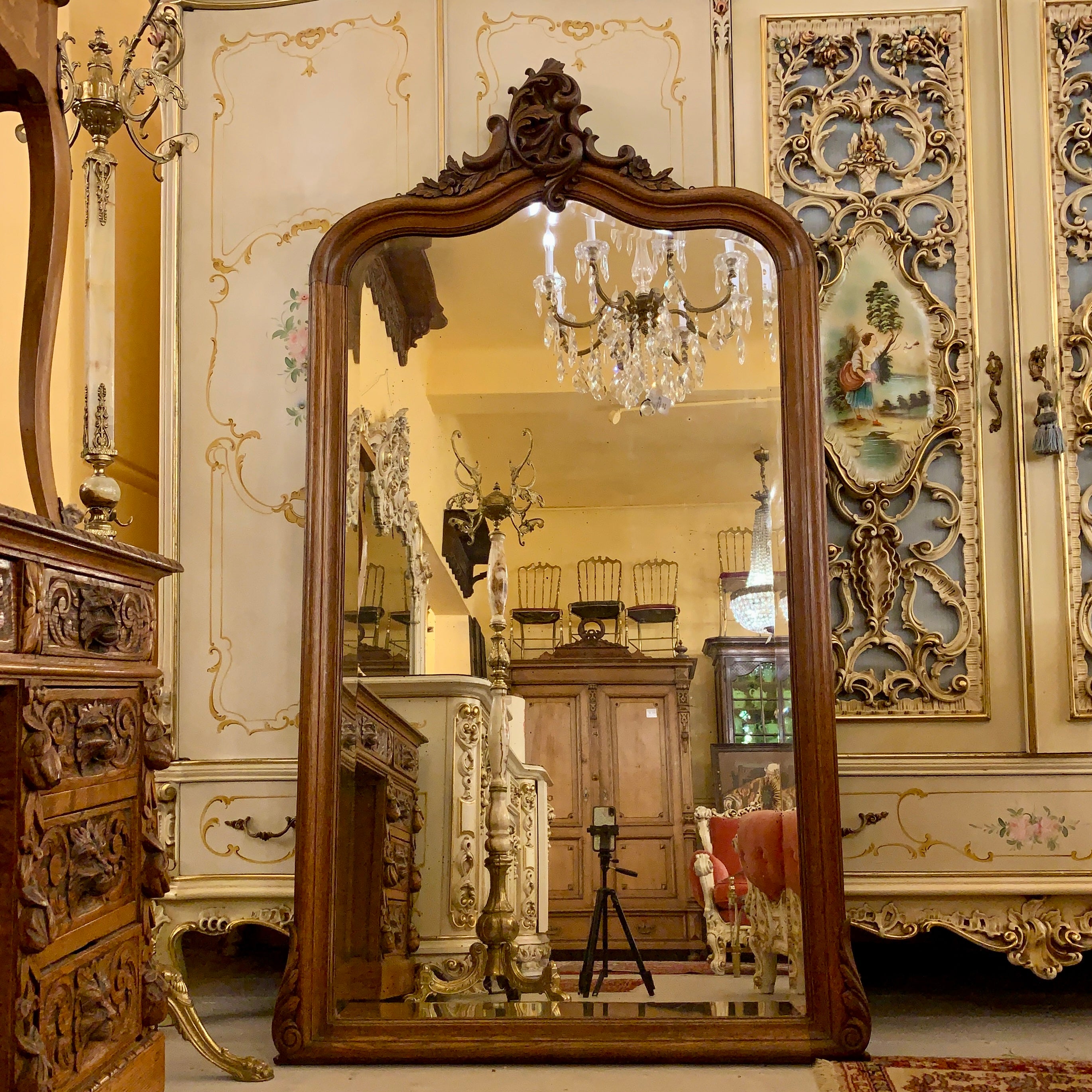 Antique Art Nouveau Oak Mirror