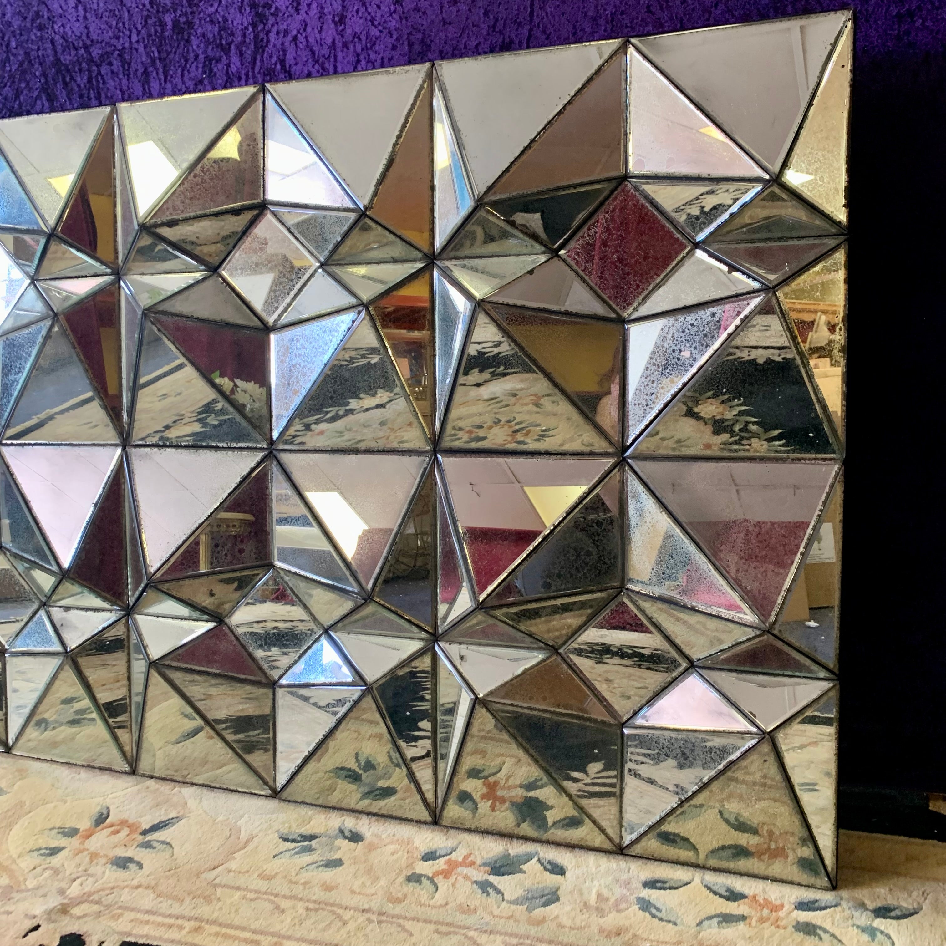 Large Contemporary Mirror with Faceted Glass