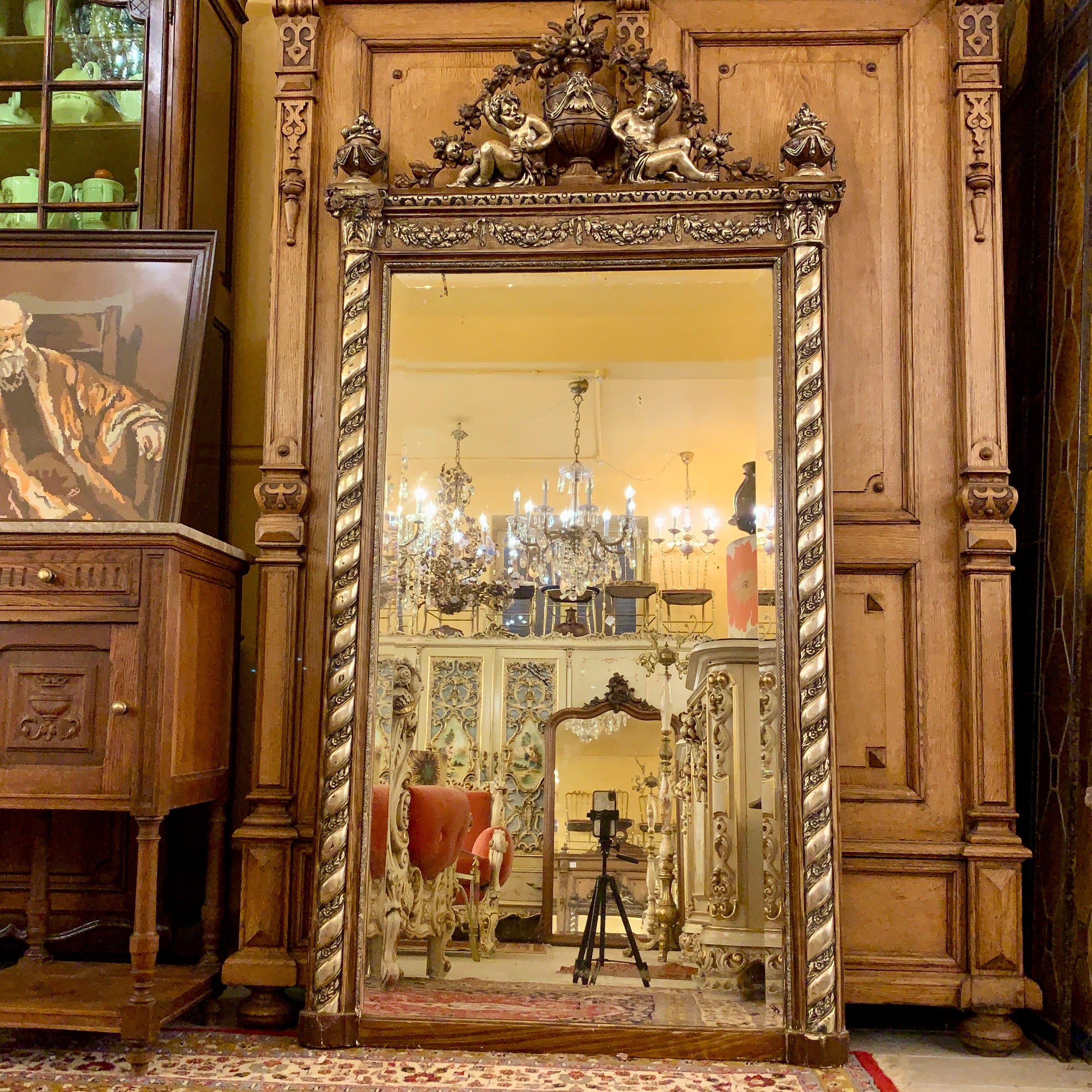 Magnificent Antique Mirror with Cherubs & Gilt Detail