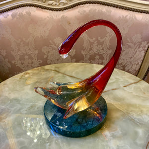 Ombre Clear and Red Murano Swan