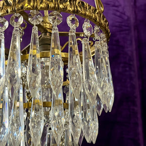 Petite Brass and Crystal Waterfall Chandelier by Delos, Contemporary