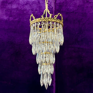 Petite Brass and Crystal Waterfall Chandelier by Delos, Contemporary