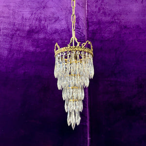 Petite Brass and Crystal Waterfall Chandelier by Delos, Contemporary