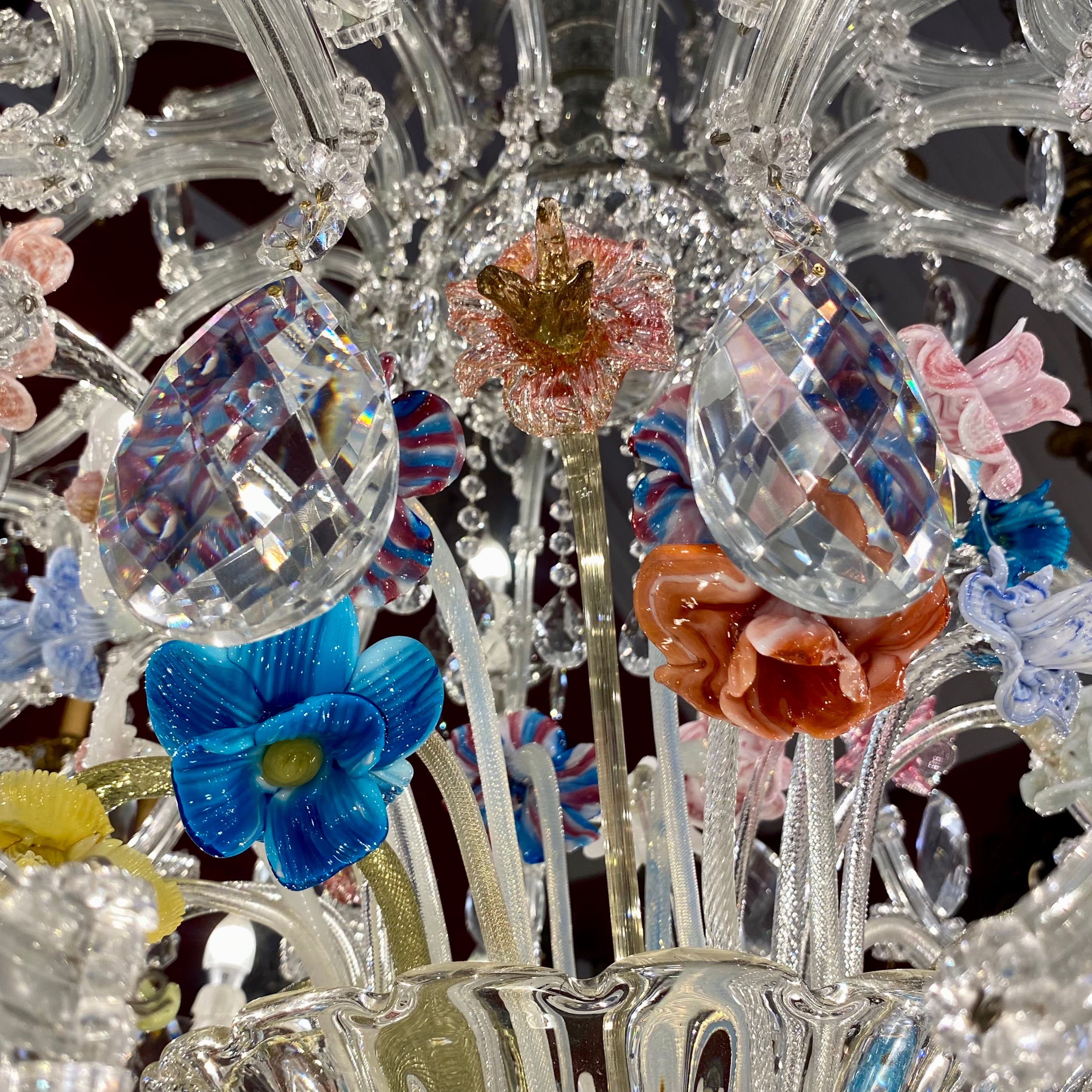 Extremely Rare Antique Maria Theresa Chandelier with Murano Flowers