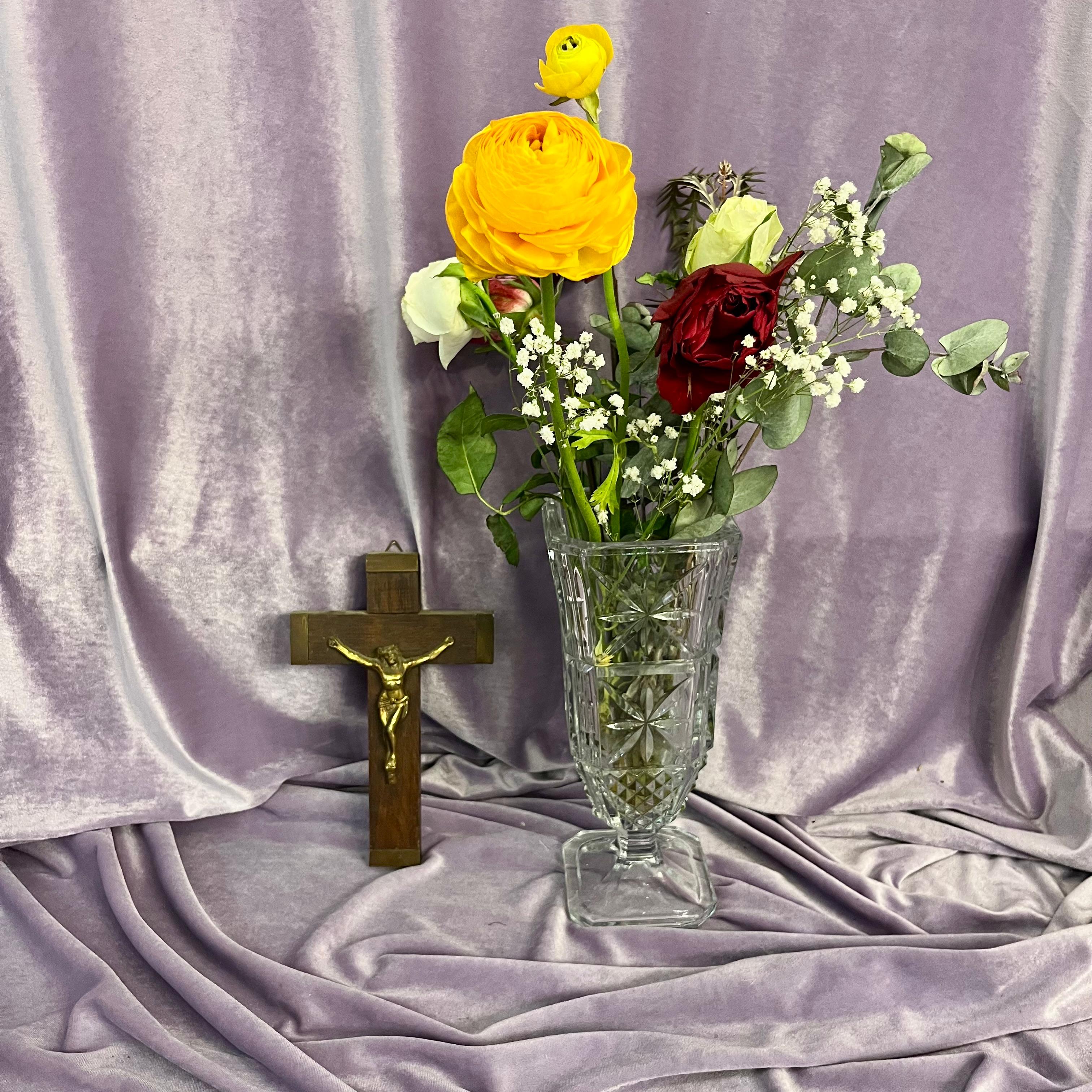 Bronze Corpus Crucifix on Wooden Cross