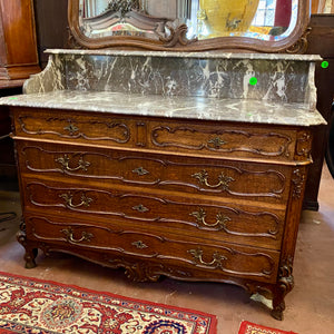 Antique Dark Oak Wash Stand with Grey Marble Top