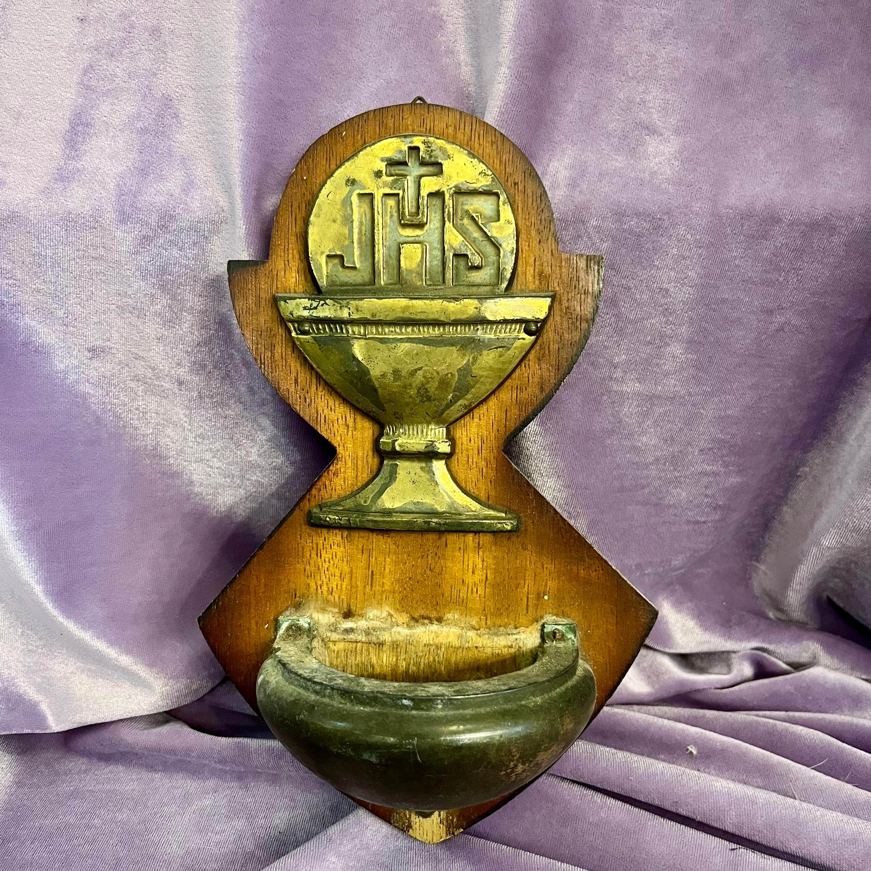 IHS Chalice Brass Holy Water Font