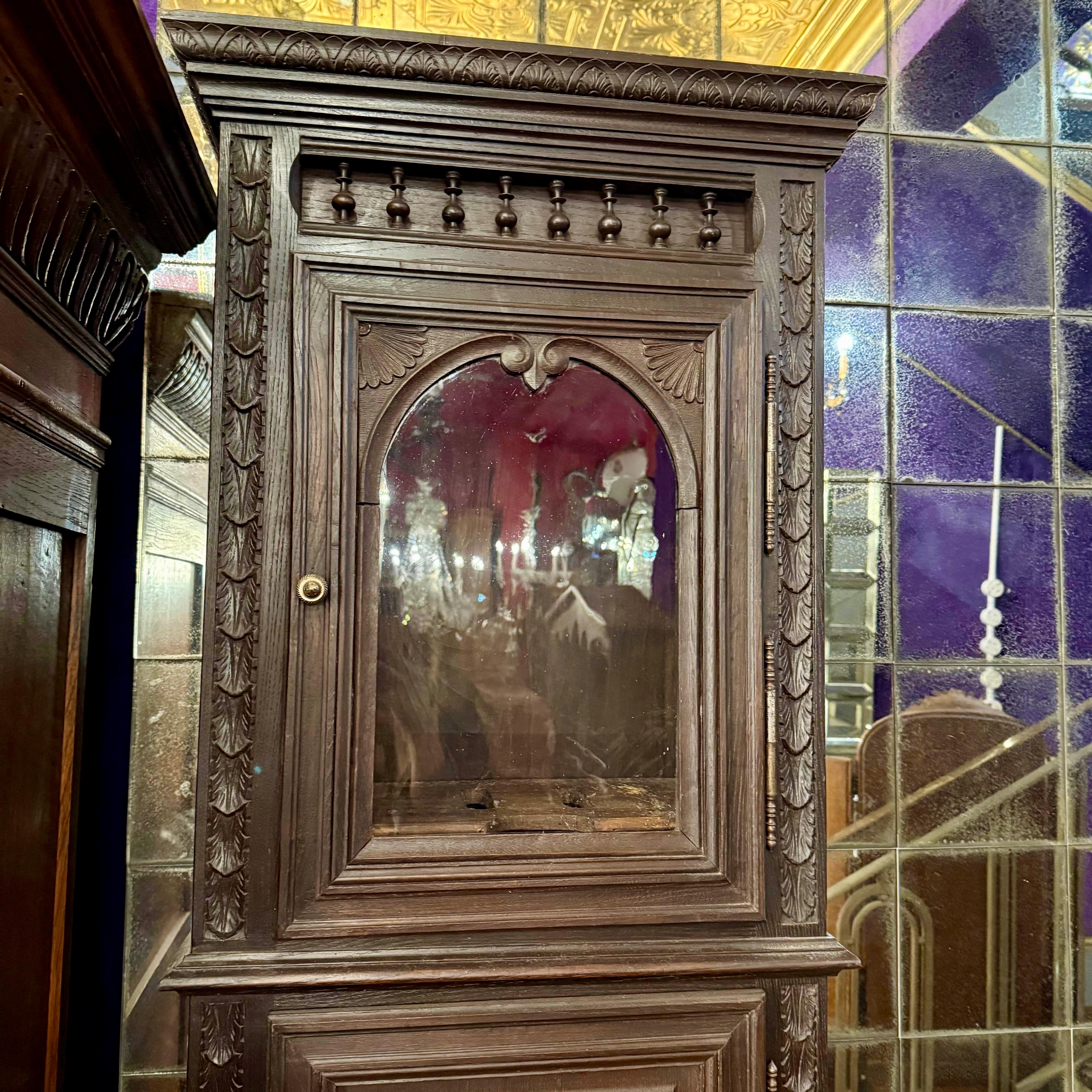 Antique Oak Carved Grandfather Clock Cabinet