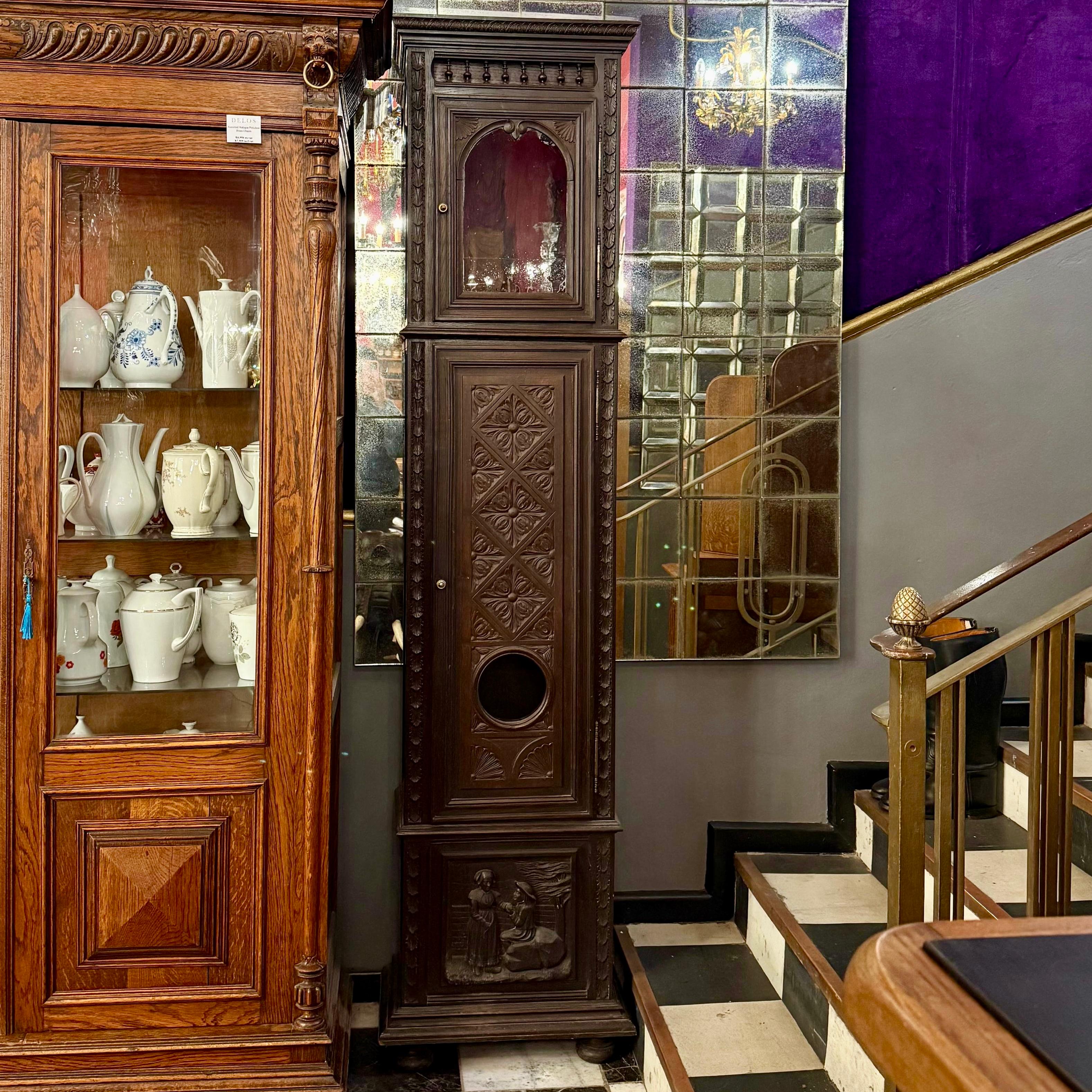 Antique Oak Carved Grandfather Clock Cabinet