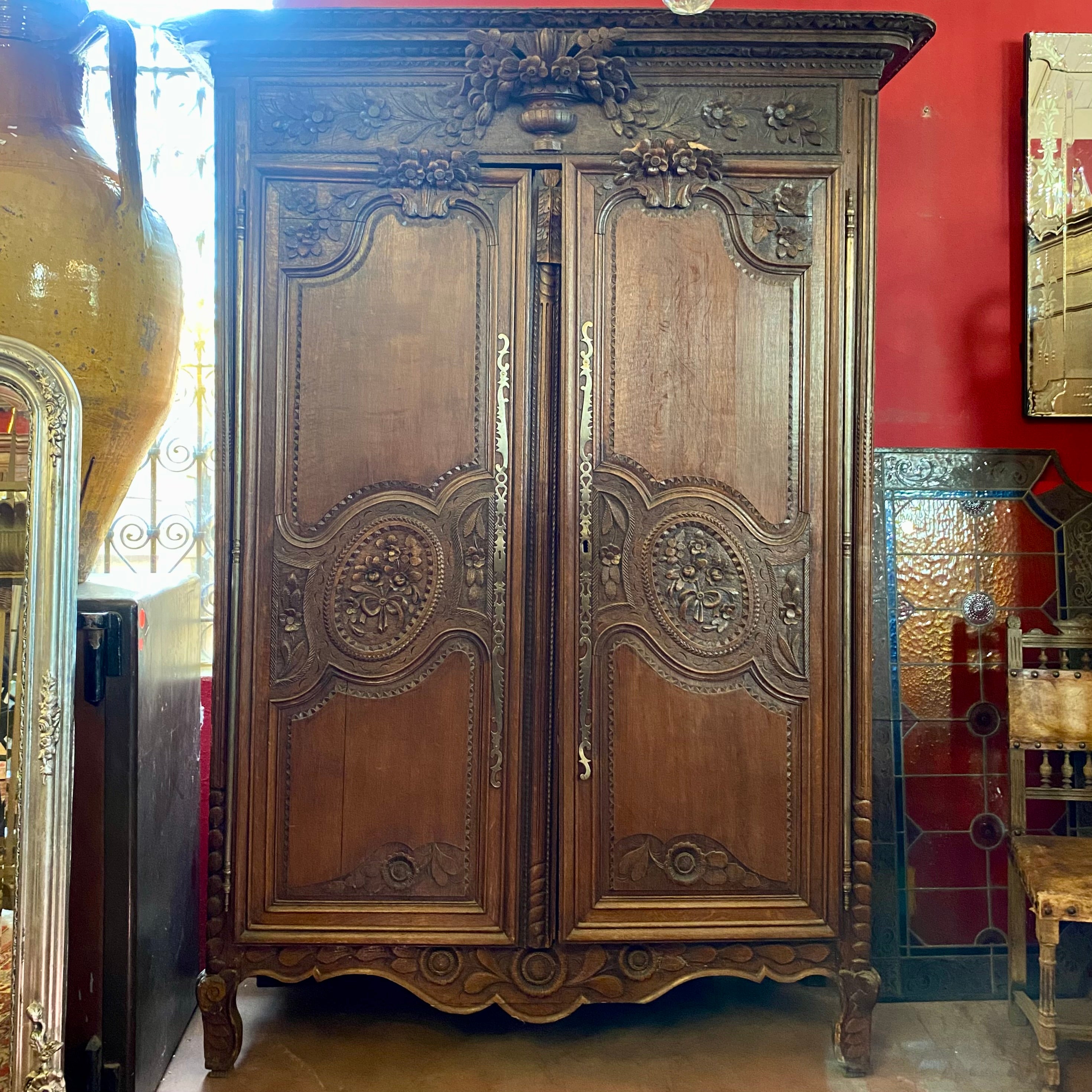 French Louis XIV Provincial Carved Oak Armoire, 19th Century