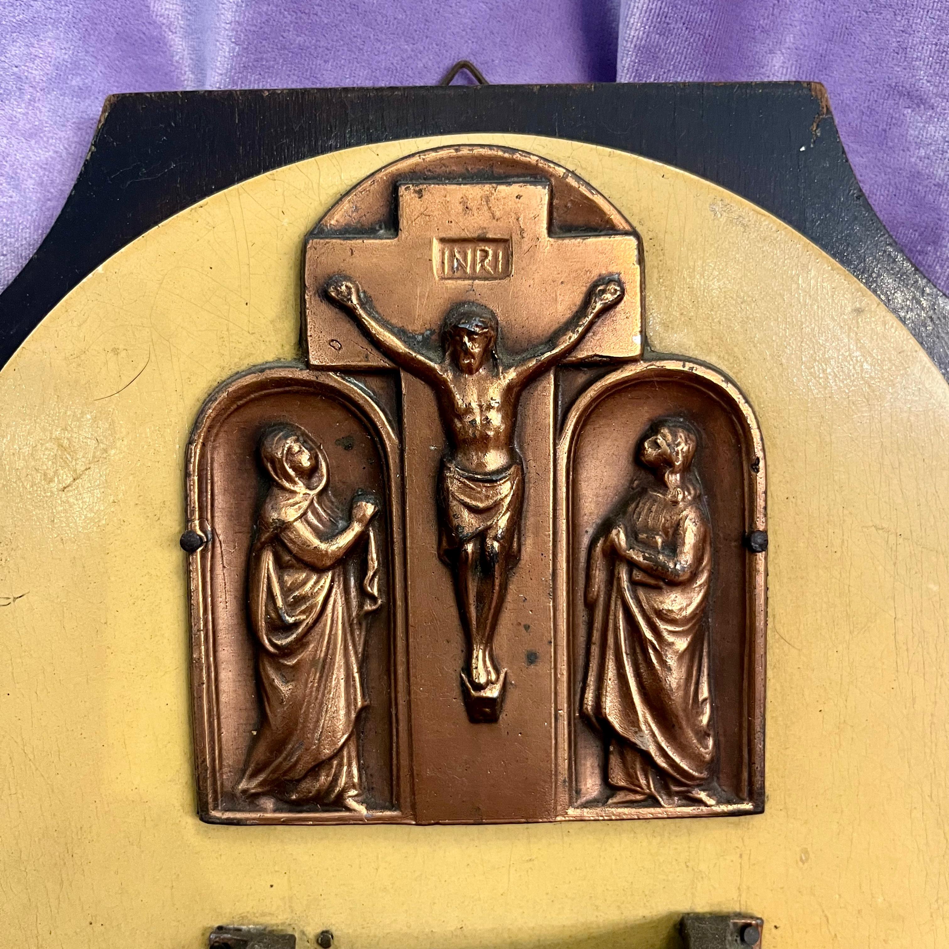 Crucifixion Brass Relief Holy Water Font
