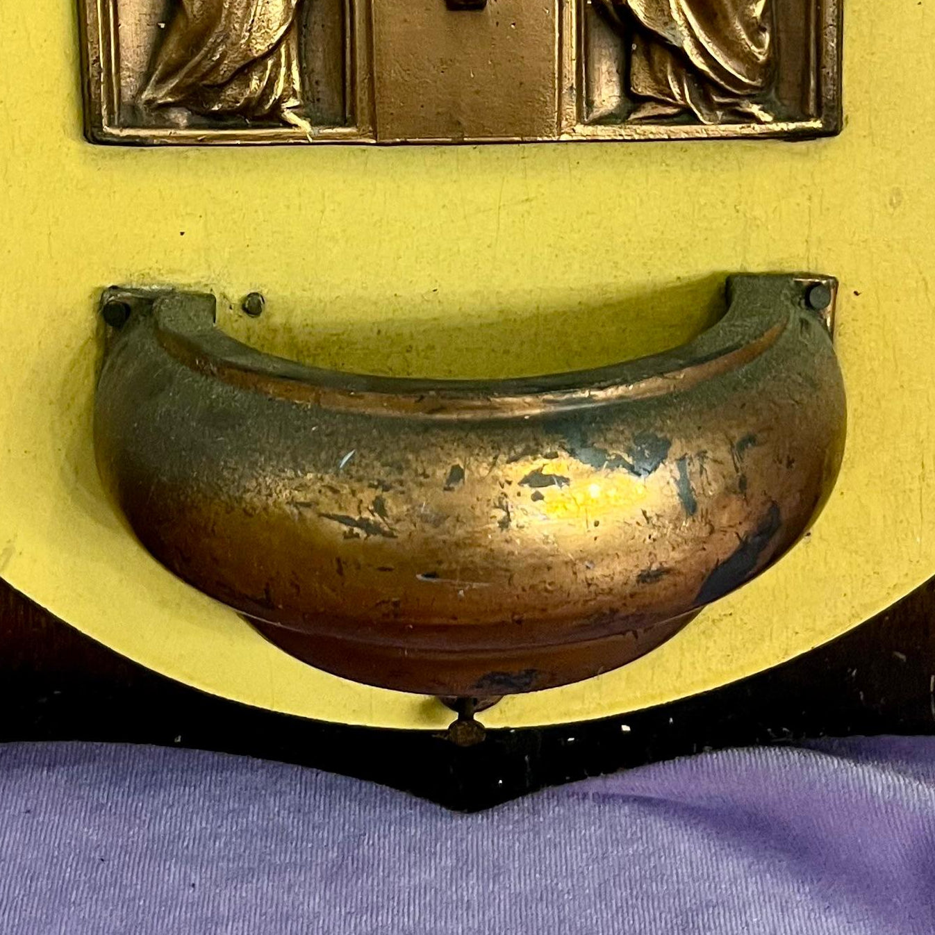 Crucifixion Brass Relief Holy Water Font