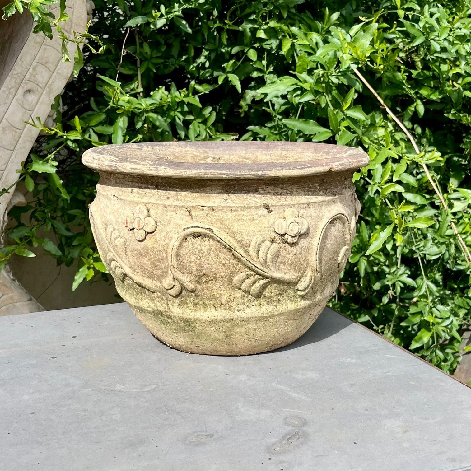 Terracotta Garden Pot with Floral Relief Motif - SOLD