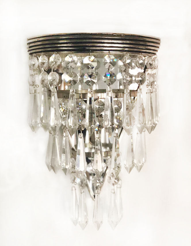 Nickel & Crystal Sconce with Cast Band Design