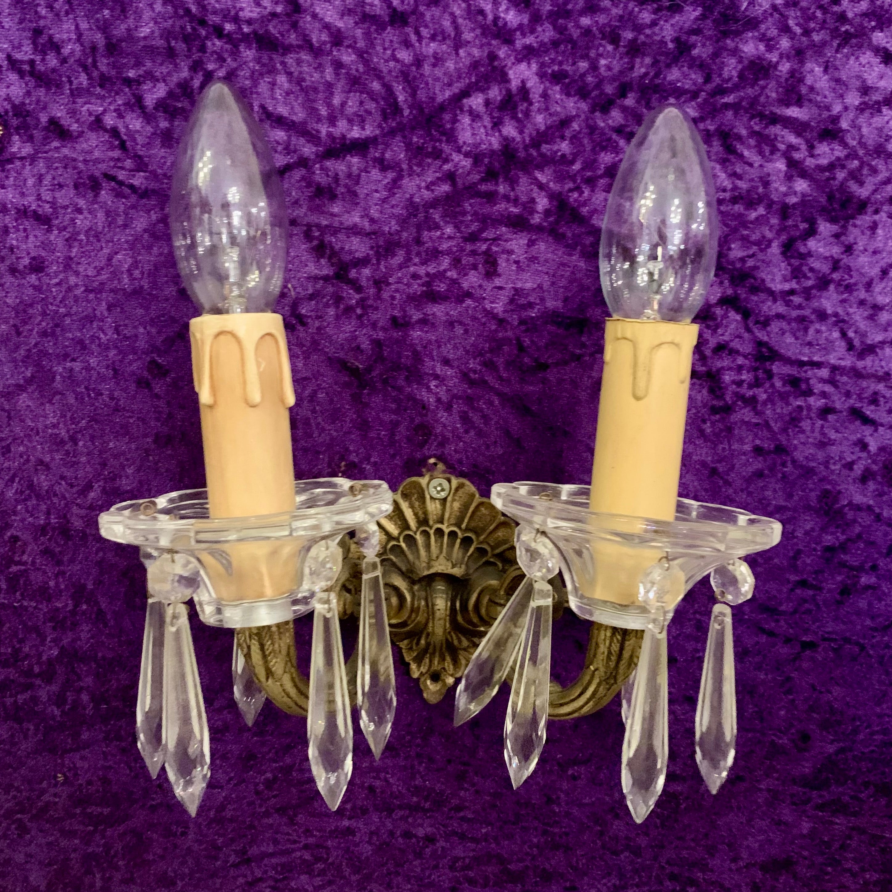 Single Patina Brass Scallop Design Two Arm Sconce