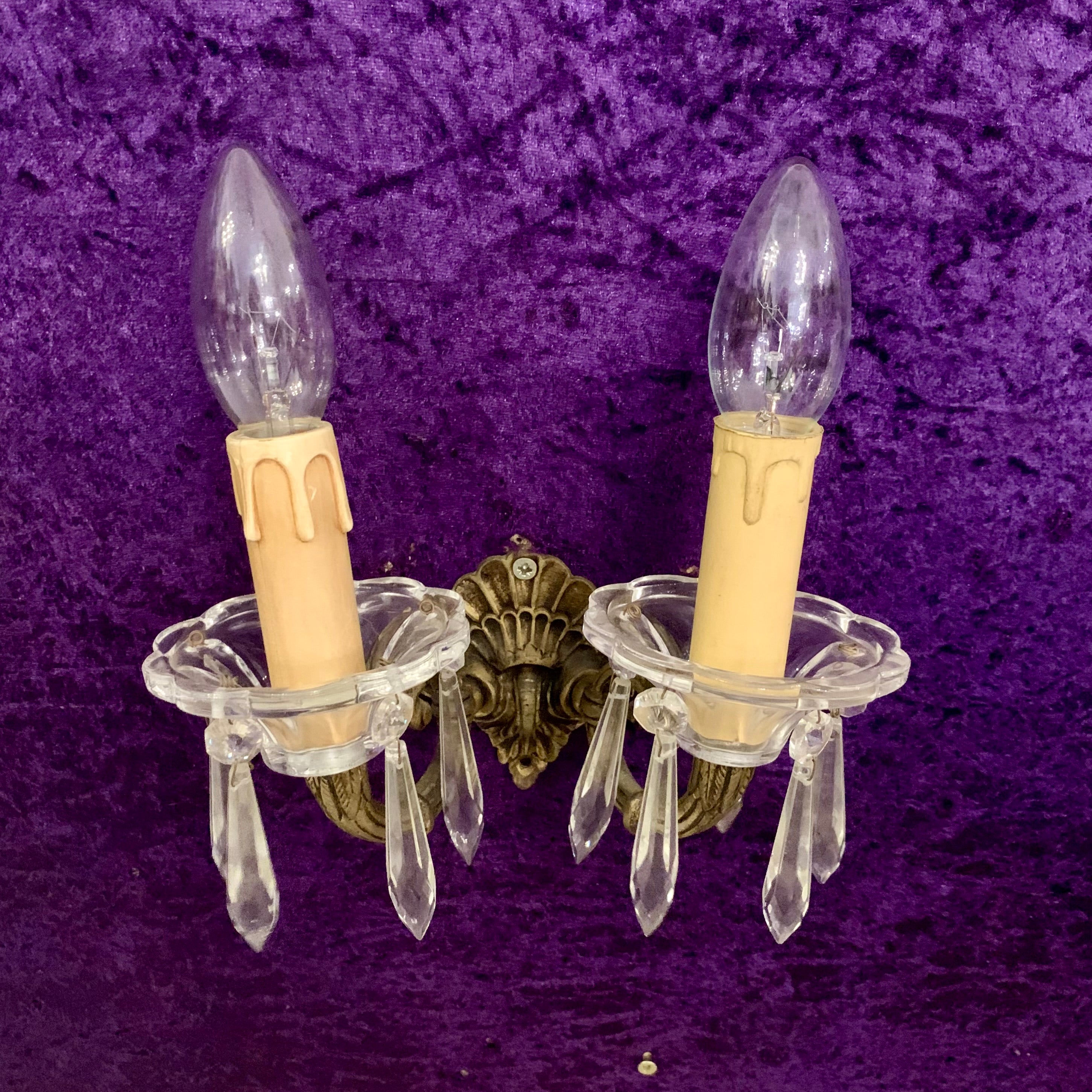 Single Patina Brass Scallop Design Two Arm Sconce