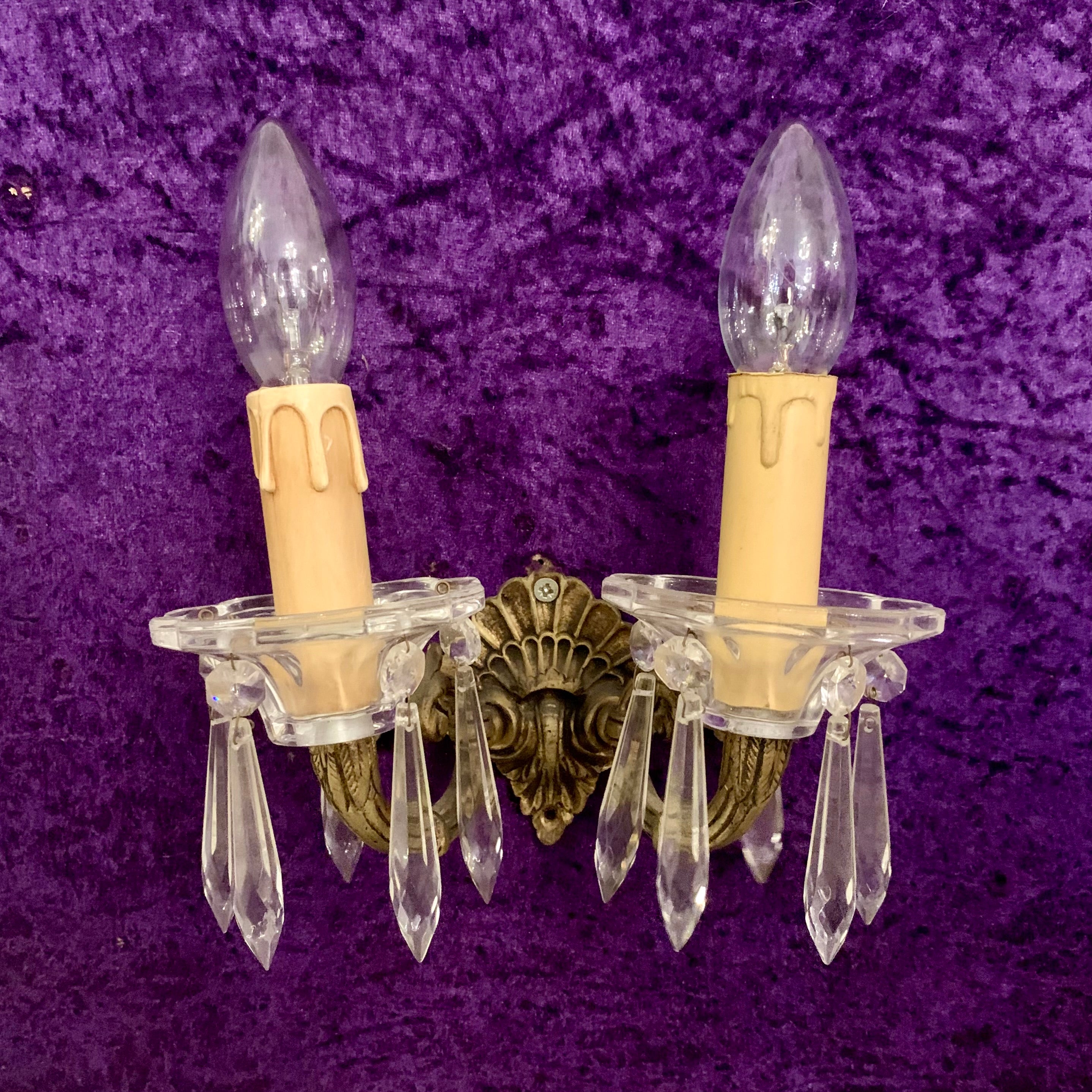 Single Patina Brass Scallop Design Two Arm Sconce