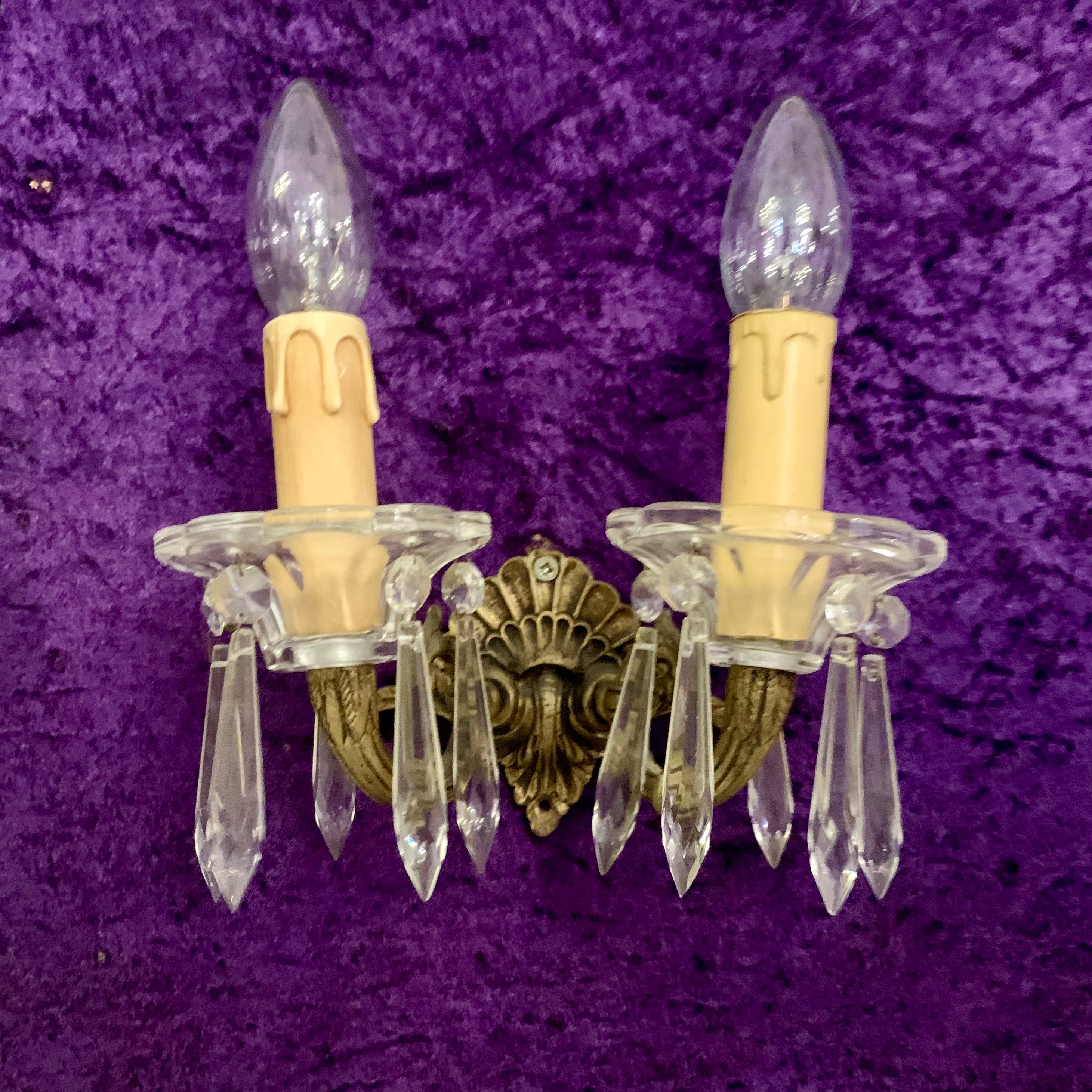 Single Patina Brass Scallop Design Two Arm Sconce