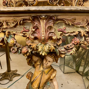 Very Rare and Special Antique Italian Cherub Console with Heavily Veined Marble from Verona, Italy