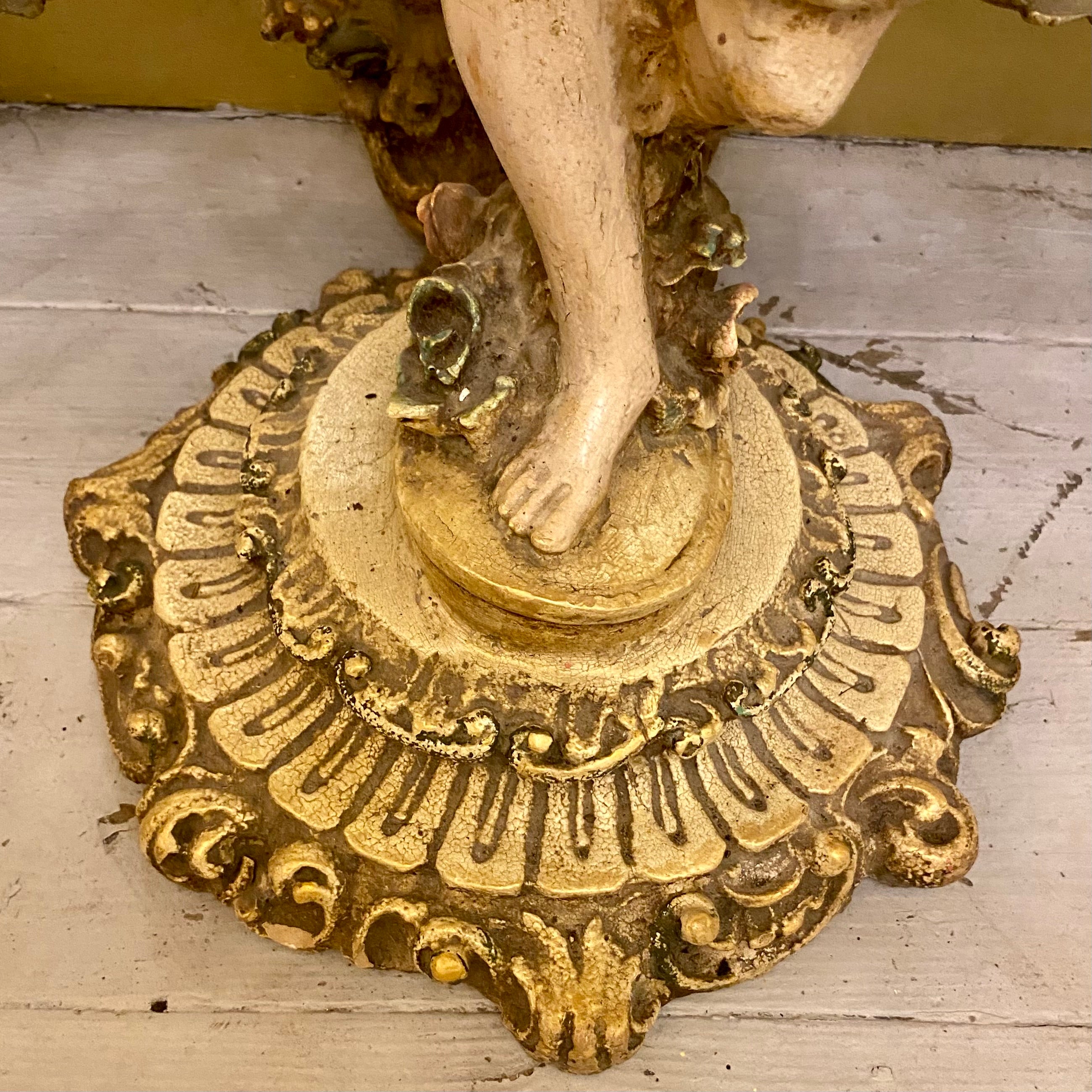 Very Rare and Special Antique Italian Cherub Console with Heavily Veined Marble from Verona, Italy