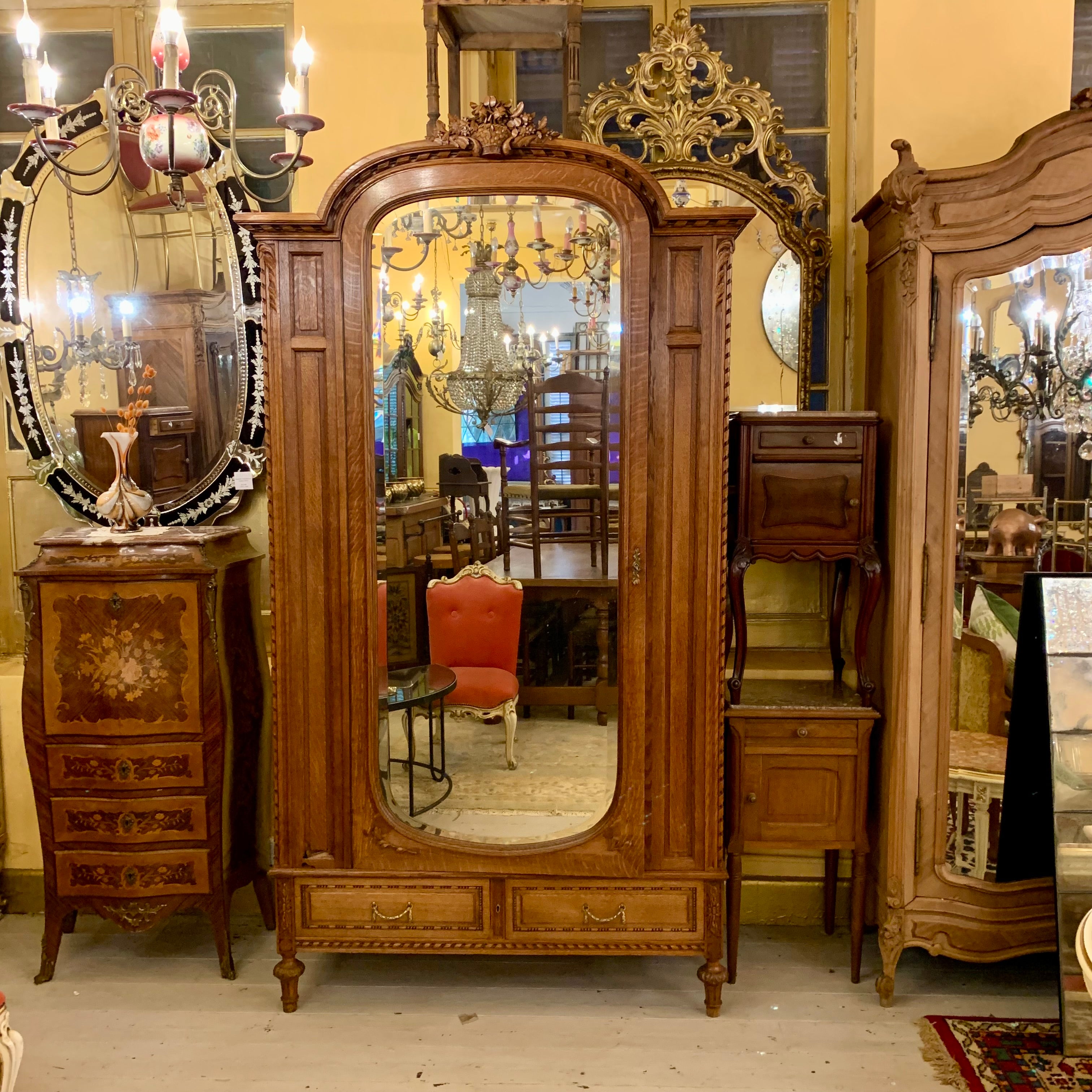 Antique Empire Era Armoire with Mirror Front