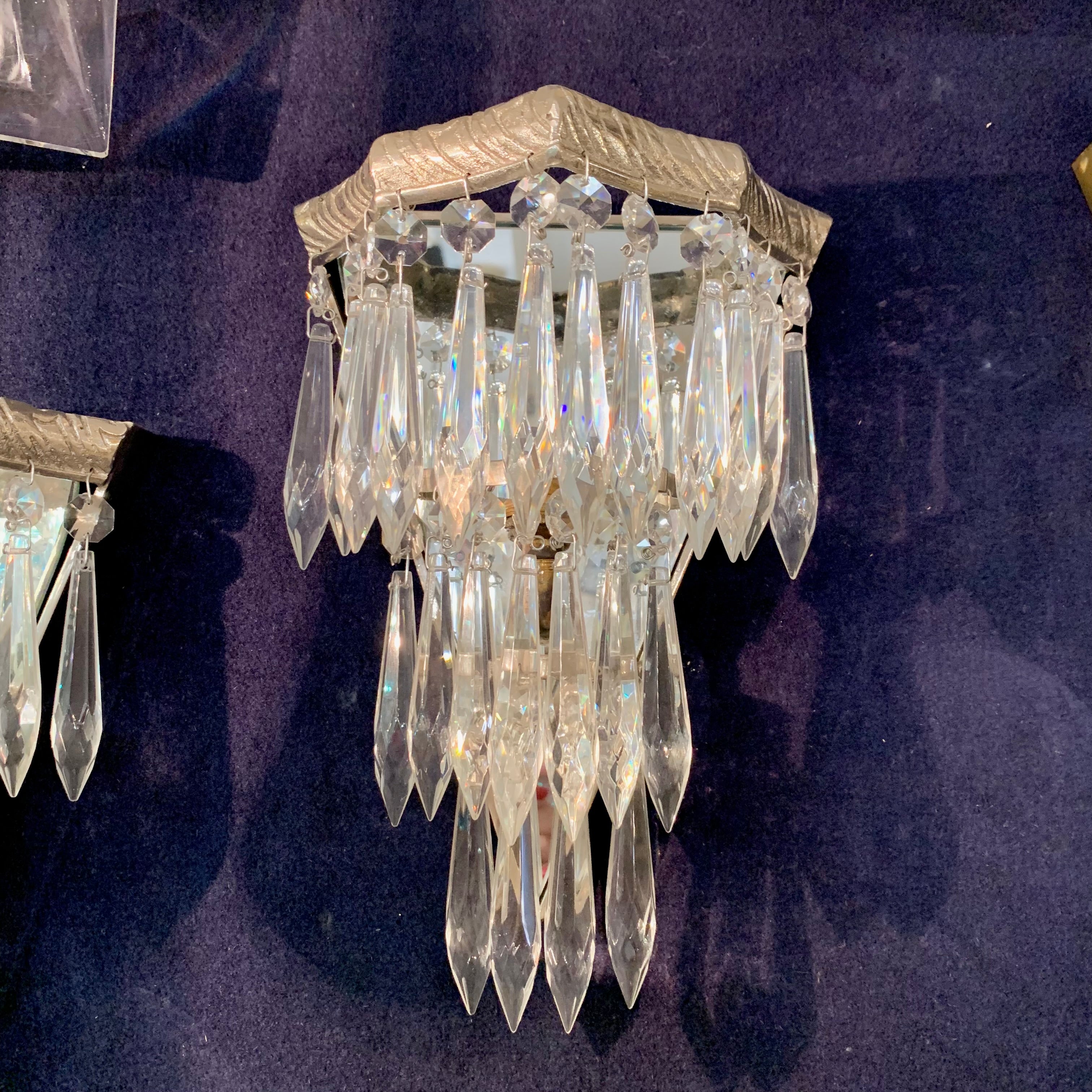 Pair of Nickel &  Crystal Waterfall Sconce - SOLD