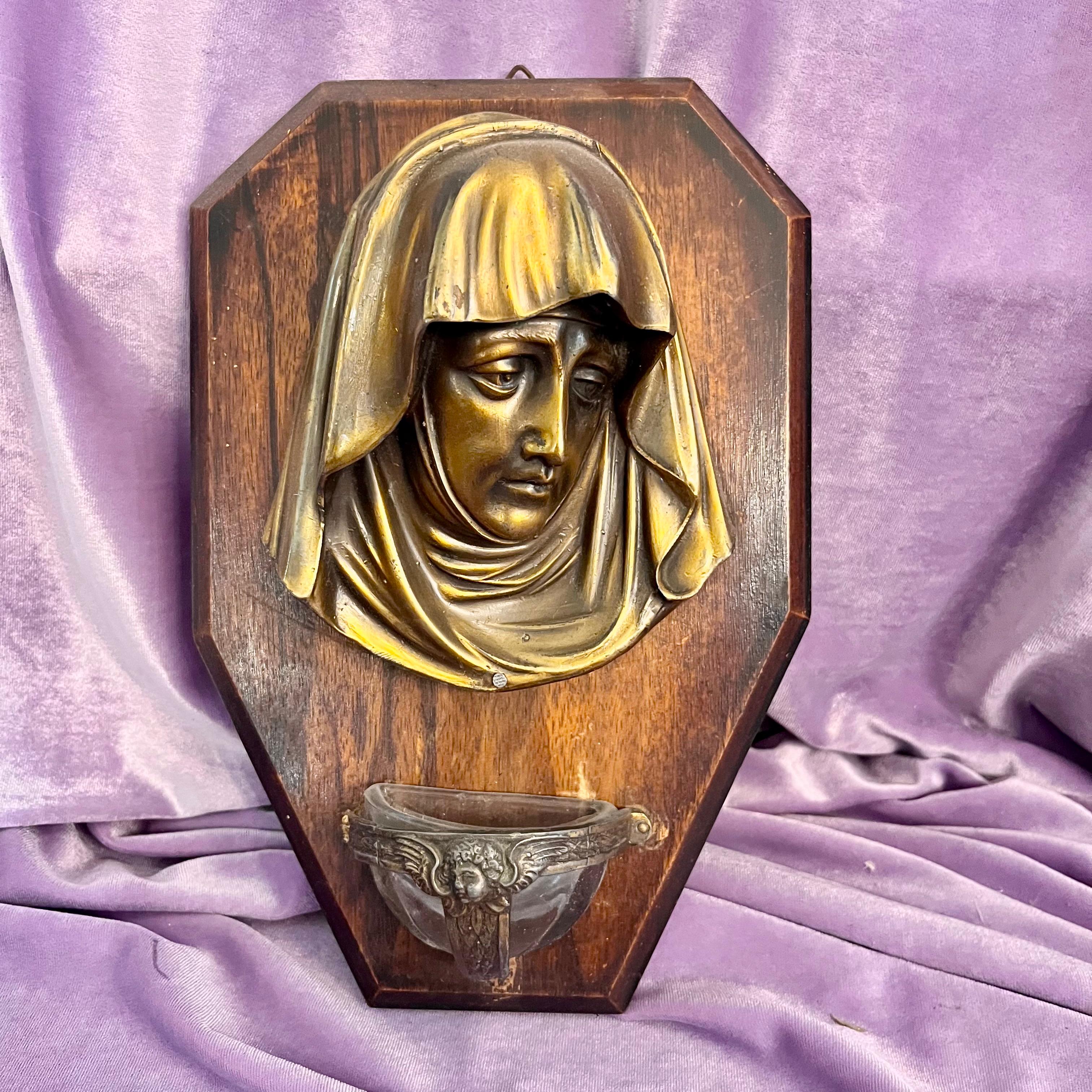 Sorrowful Madonna Wall Font in Brass and Wood