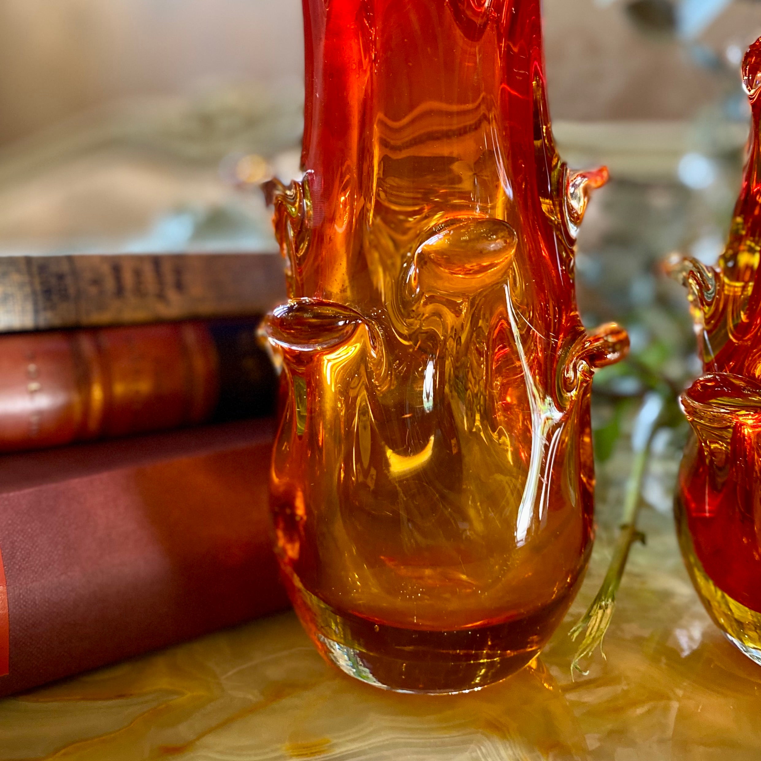 Stunning Pair of Burnt Orange Murano Vases - SOLD