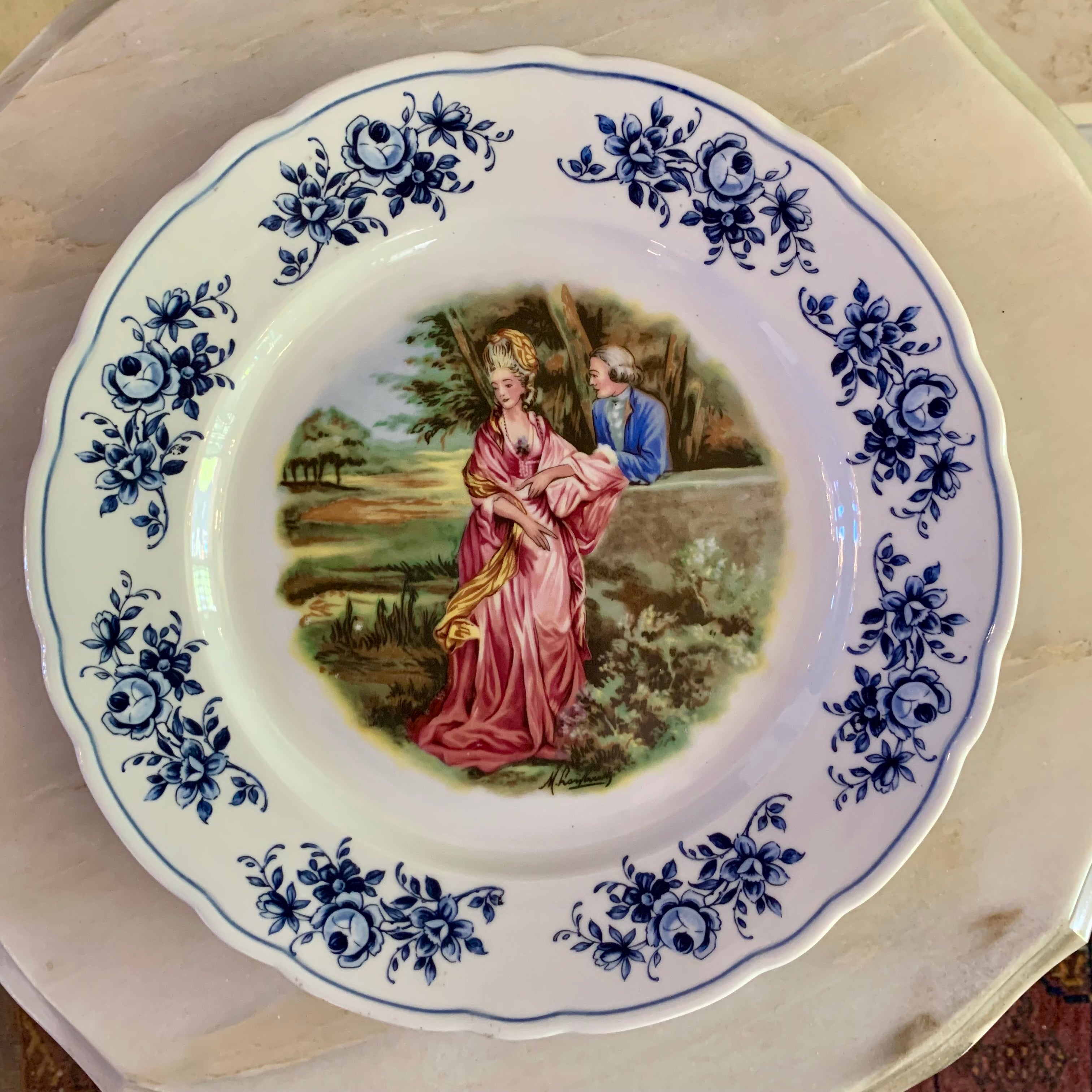 Rococo Ribbon Plate Antique Rococo Scene Decorative Plate – Delos Antiques