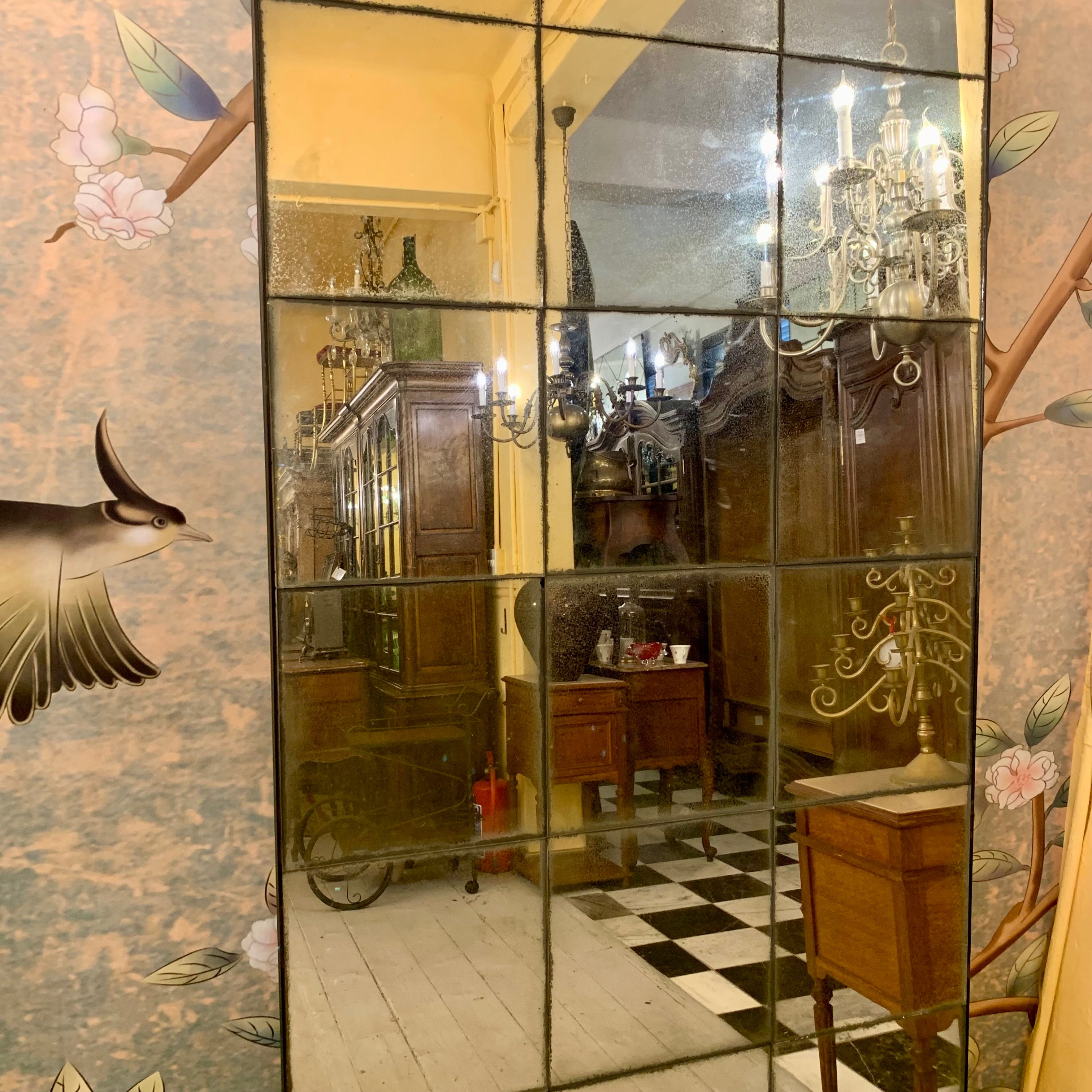 Beautiful Aged Paneled Ballroom Mirror