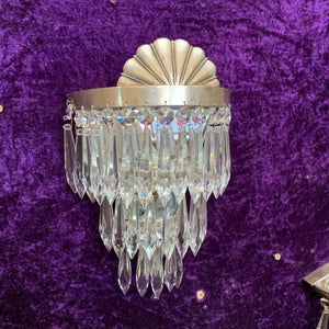 Nickel & Crystal Sconce with Scallop Cast Design