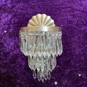 Nickel & Crystal Sconce with Scallop Cast Design