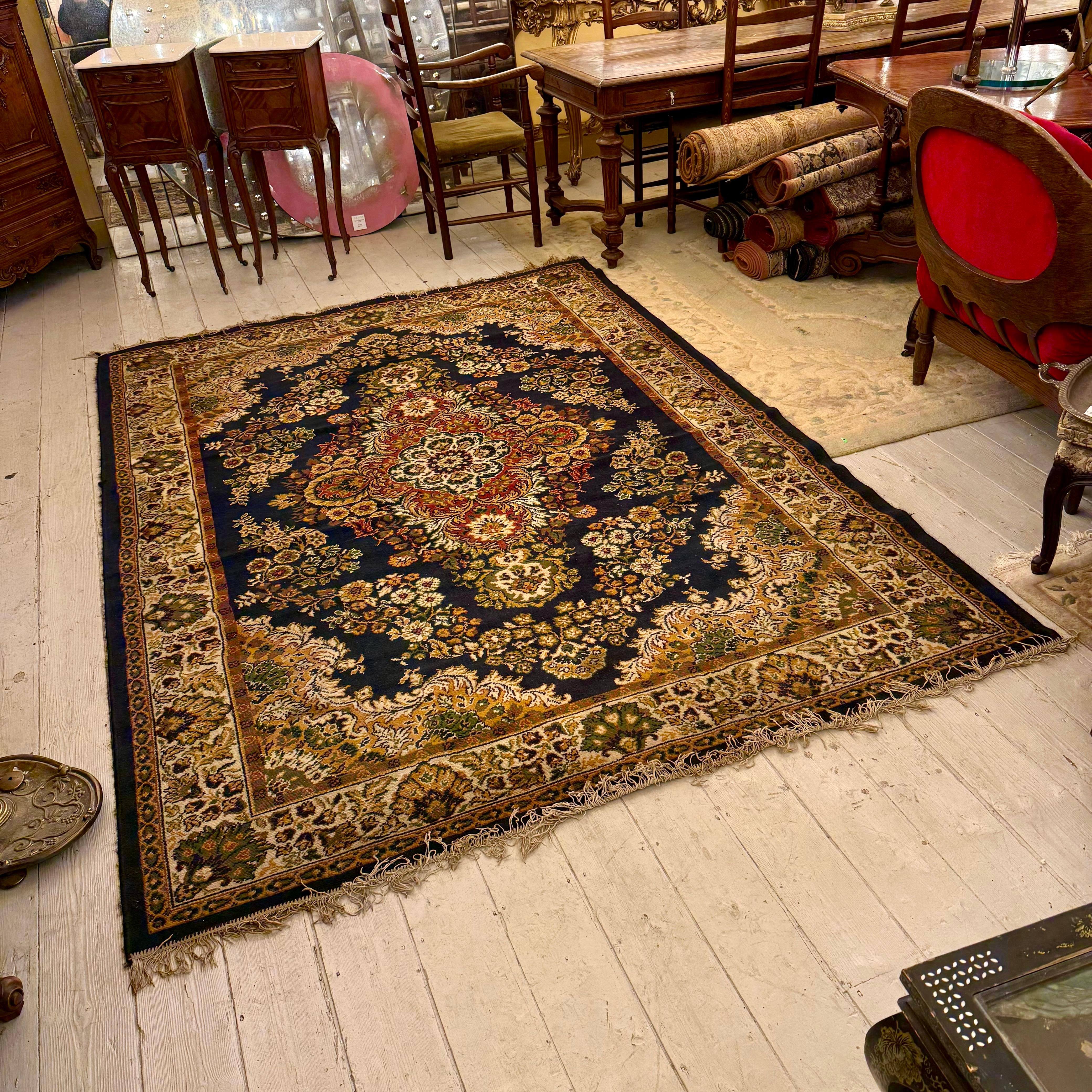 Vintage Navy Floral Medallion Carpet