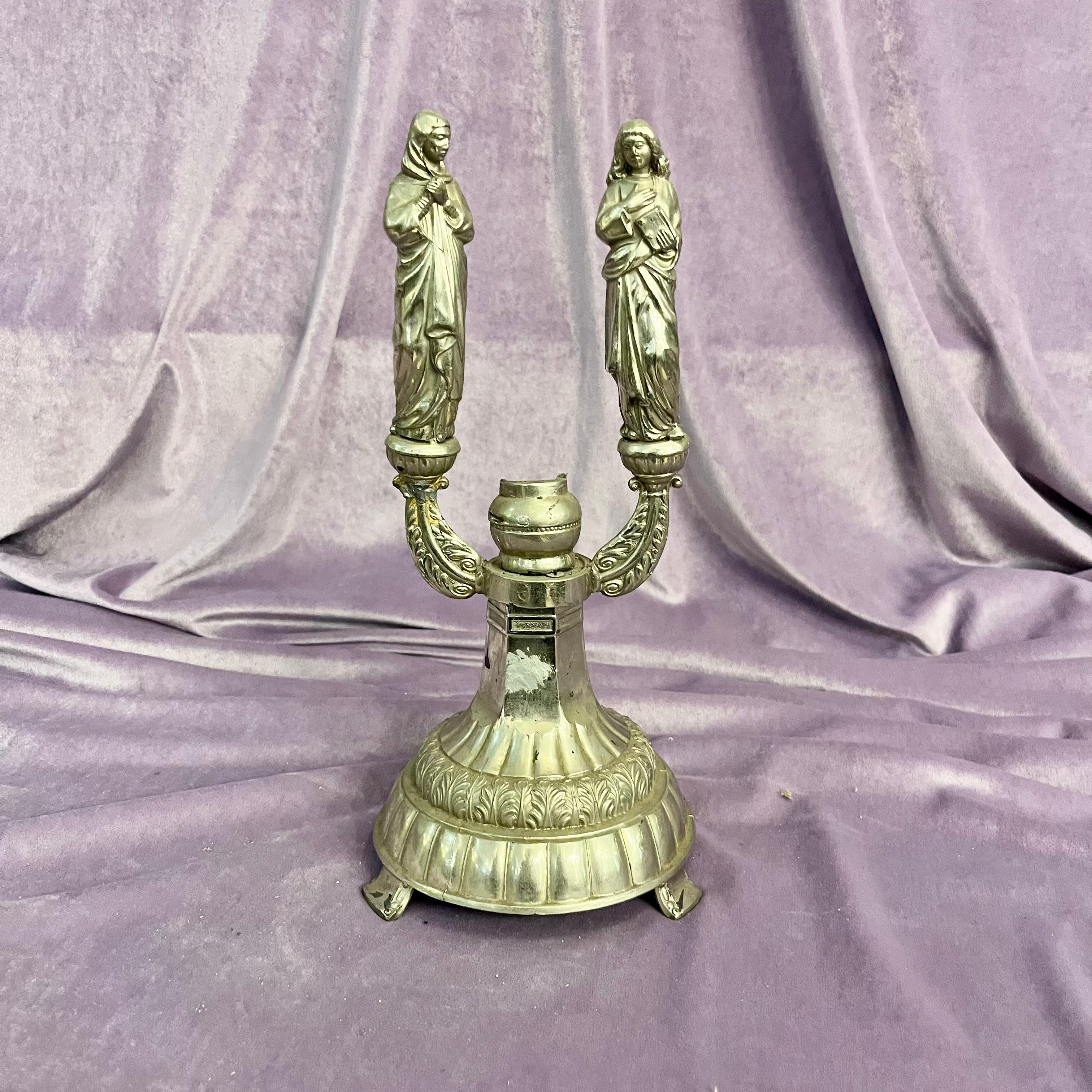 Nickel Plated Religious Icon Candelabra