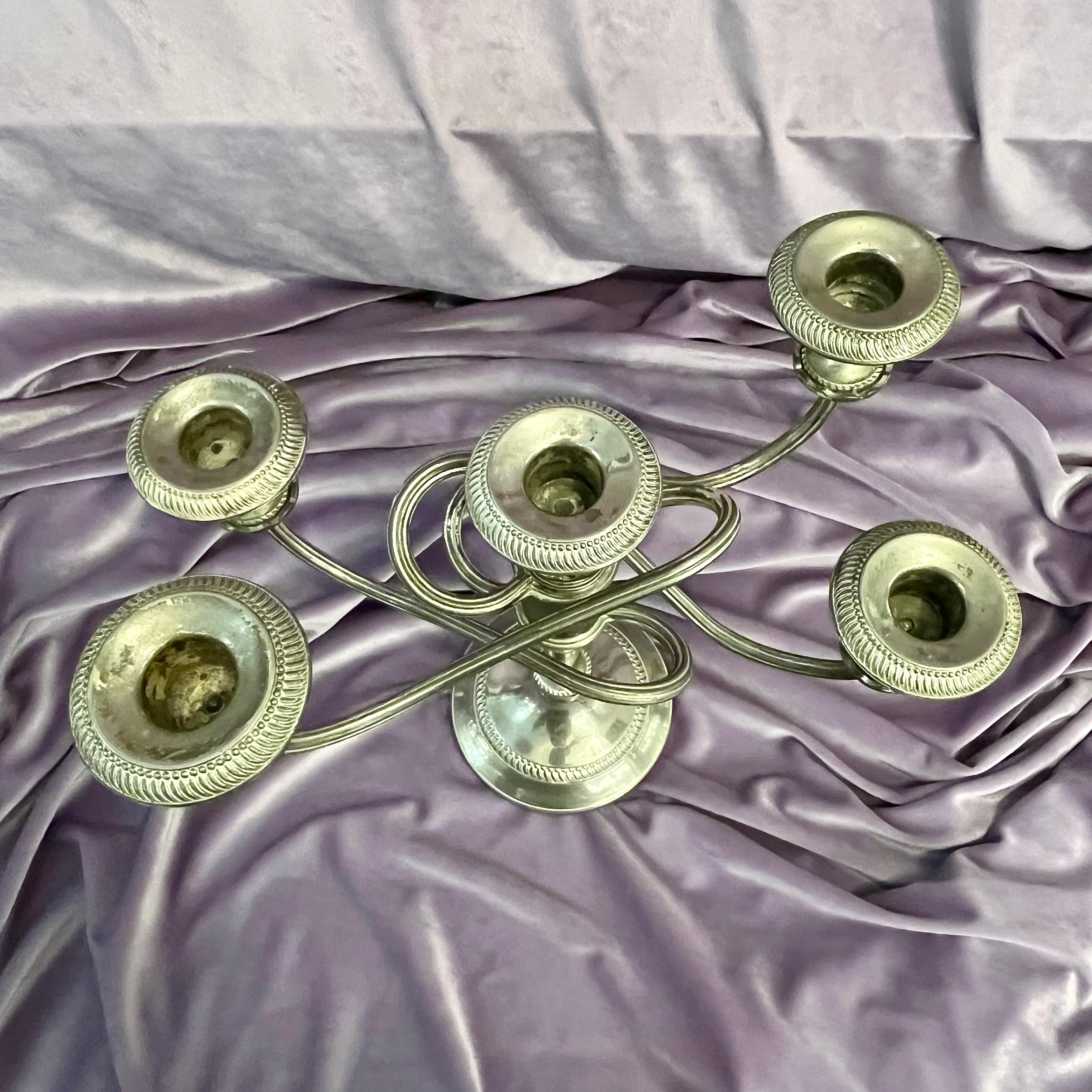 Near Pair of Antique Polished Nickel Candelabras