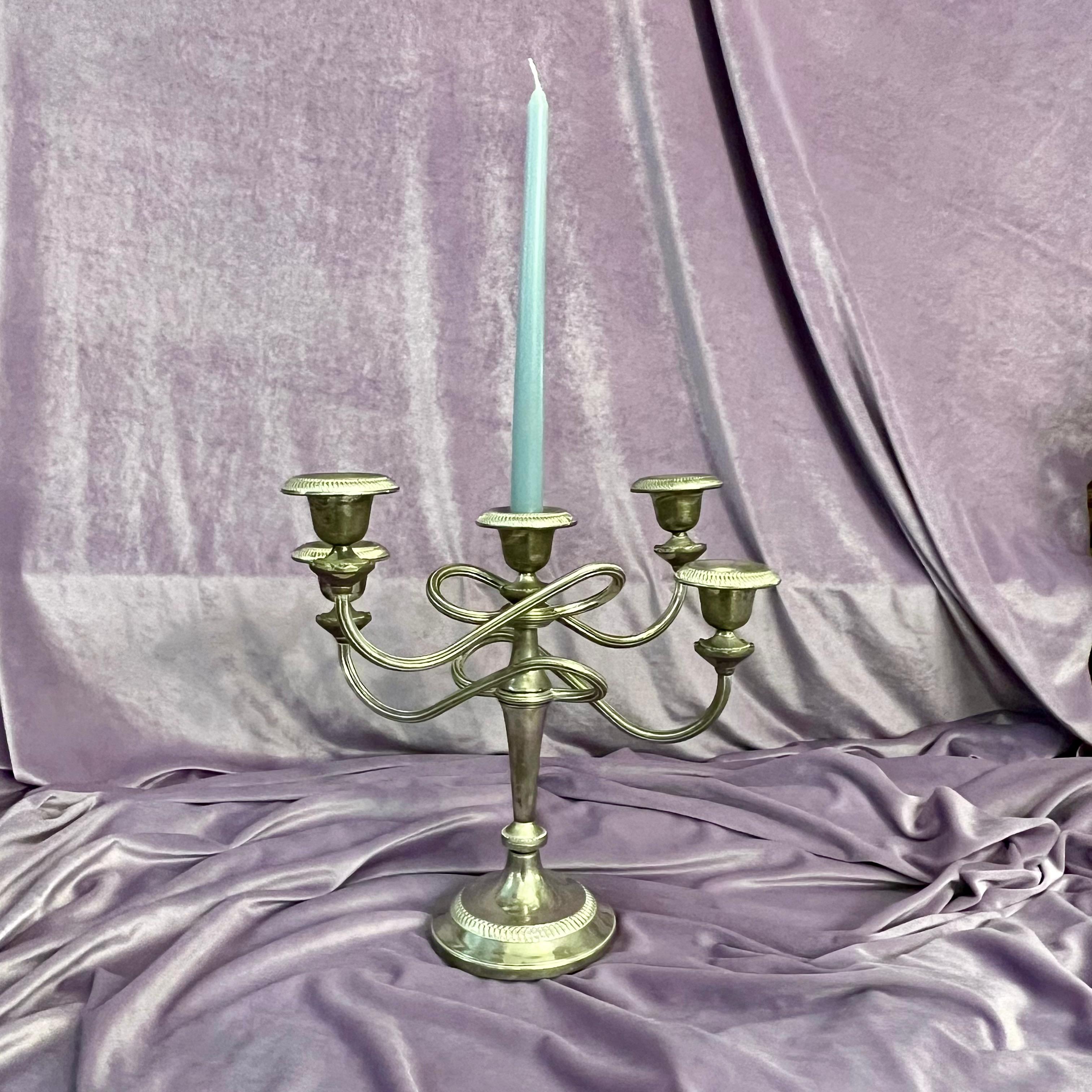 Near Pair of Antique Polished Nickel Candelabras
