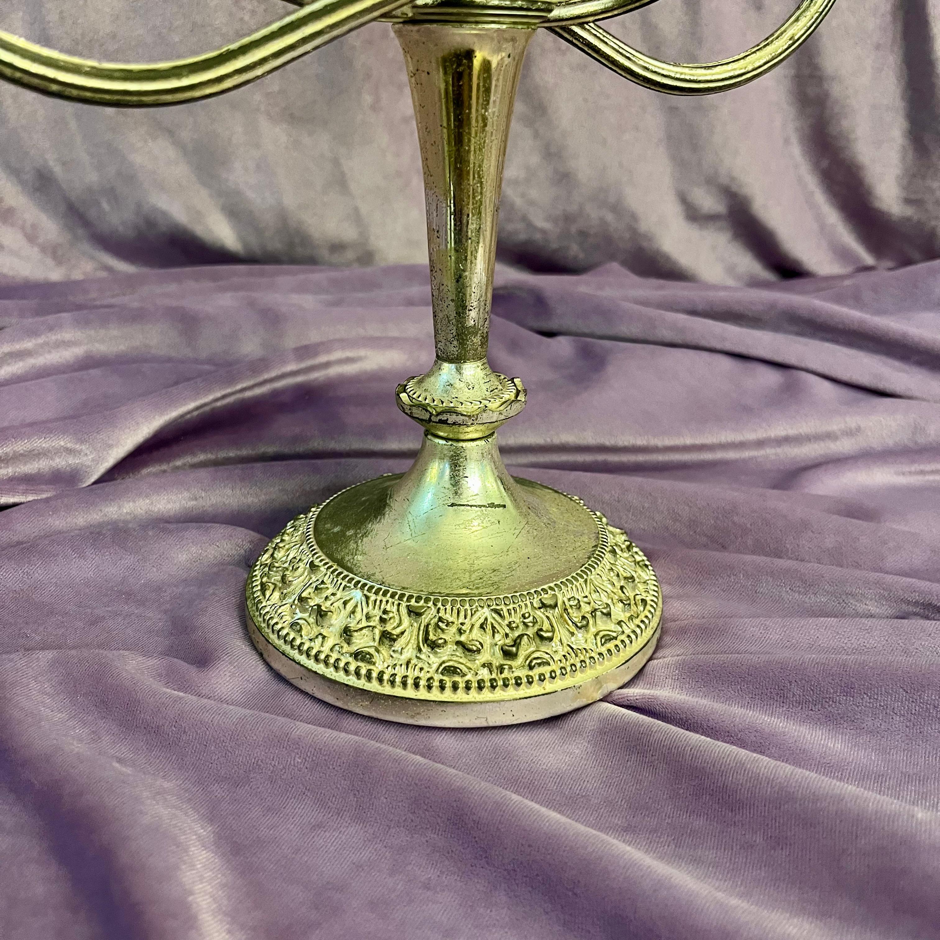 Near Pair of Antique Polished Nickel Candelabras