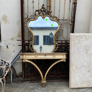 Antique Painted Mirror and Console Set with Marble Top
